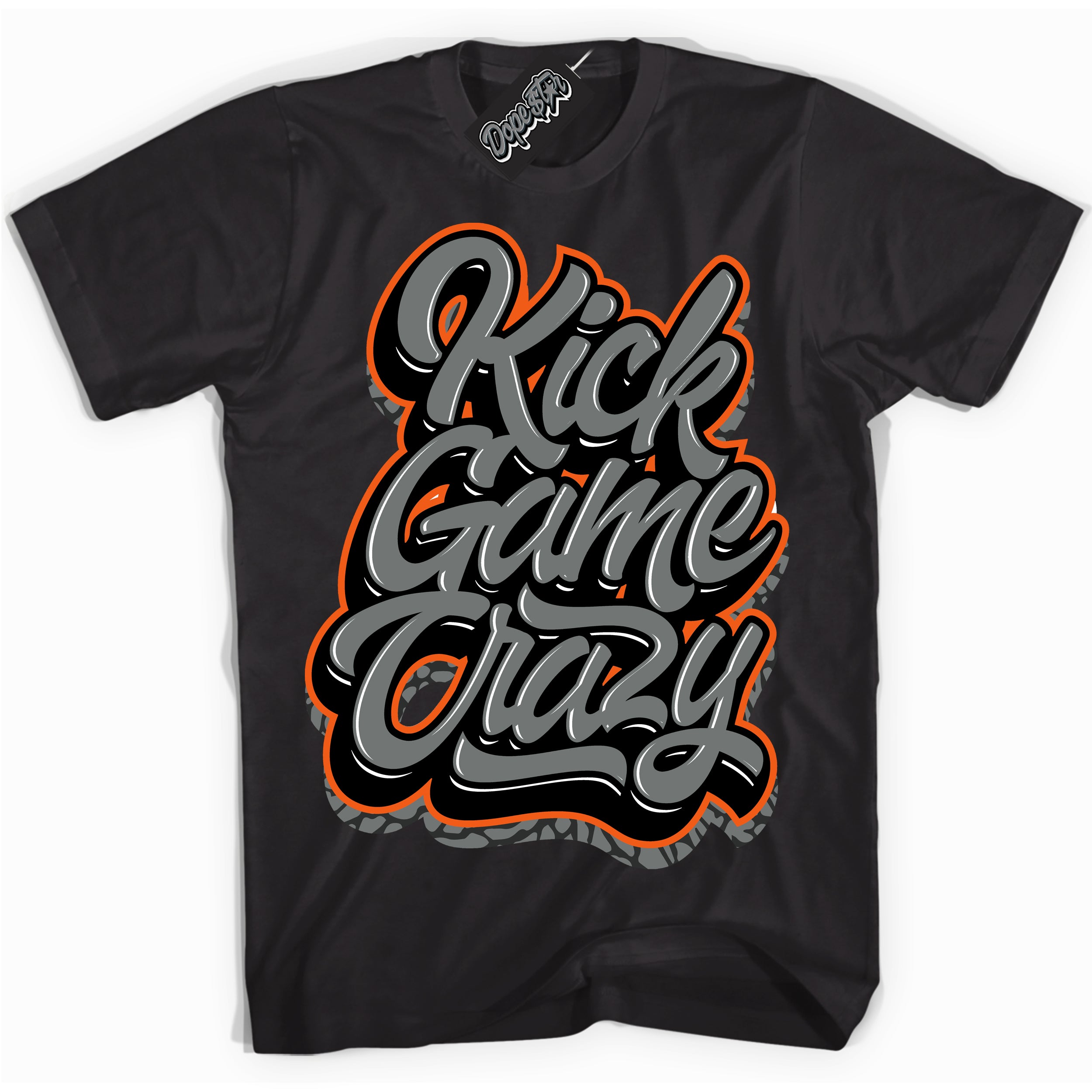 Cool Black graphic tee with “ Kick Game Crazy ” design, that perfectly matches Fear Pack 3s sneakers 