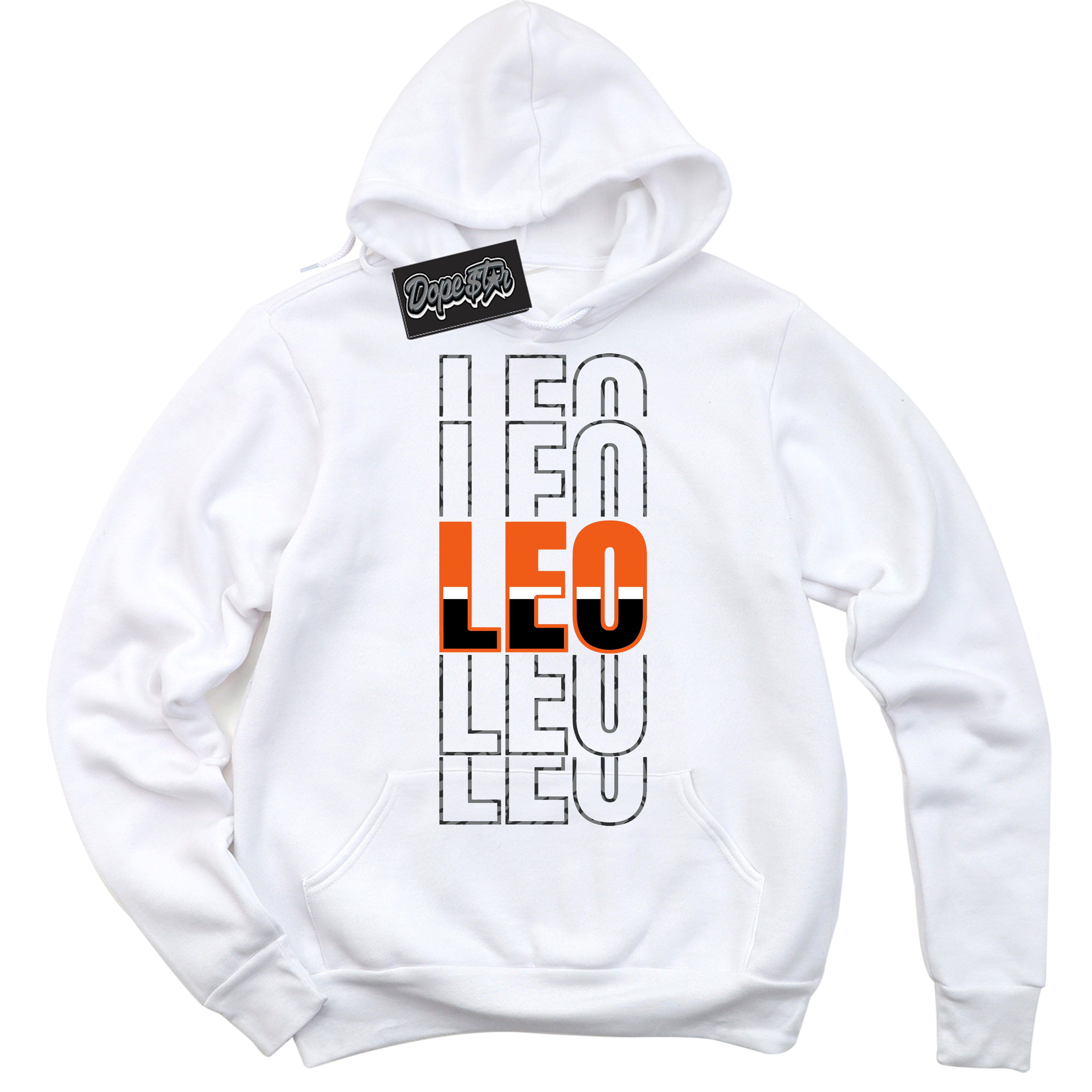 Cool White Graphic DopeStar Hoodie with “ Leo “ print, that perfectly matches Fear Pack 3s sneakers