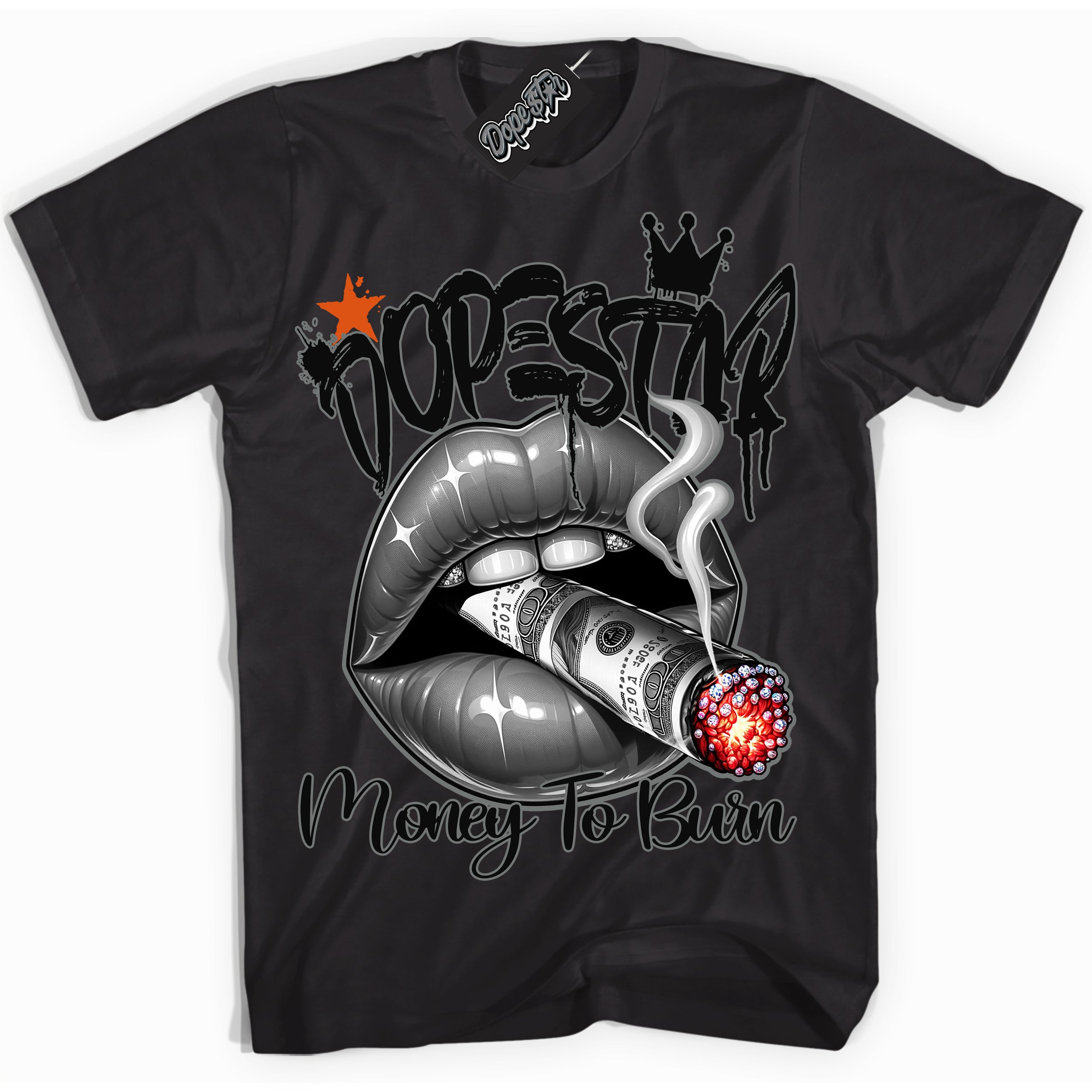 Cool Black Shirt with “ Money To Burn” design that perfectly matches Fear Pack 3s Sneakers.