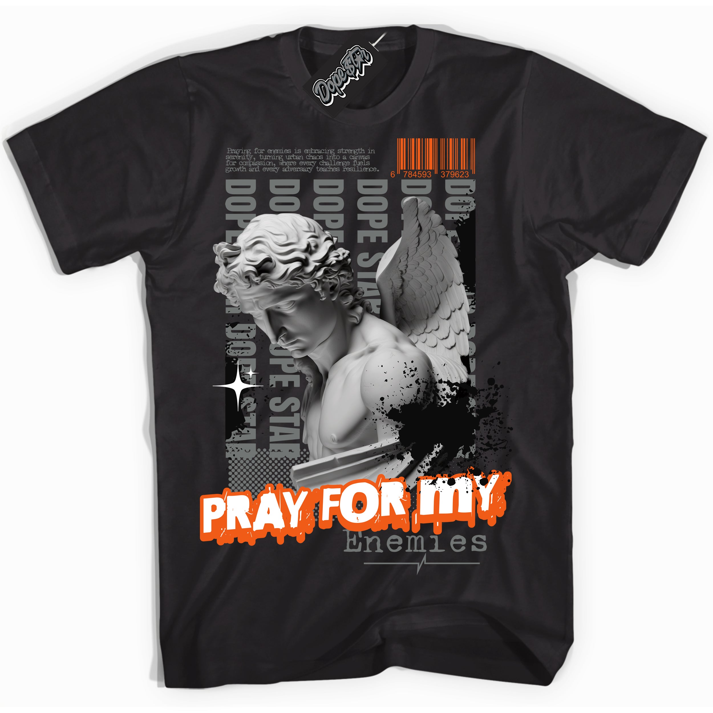 Cool Black Shirt with “ Pray Enemies” design that perfectly matches Fear 3s Sneakers.