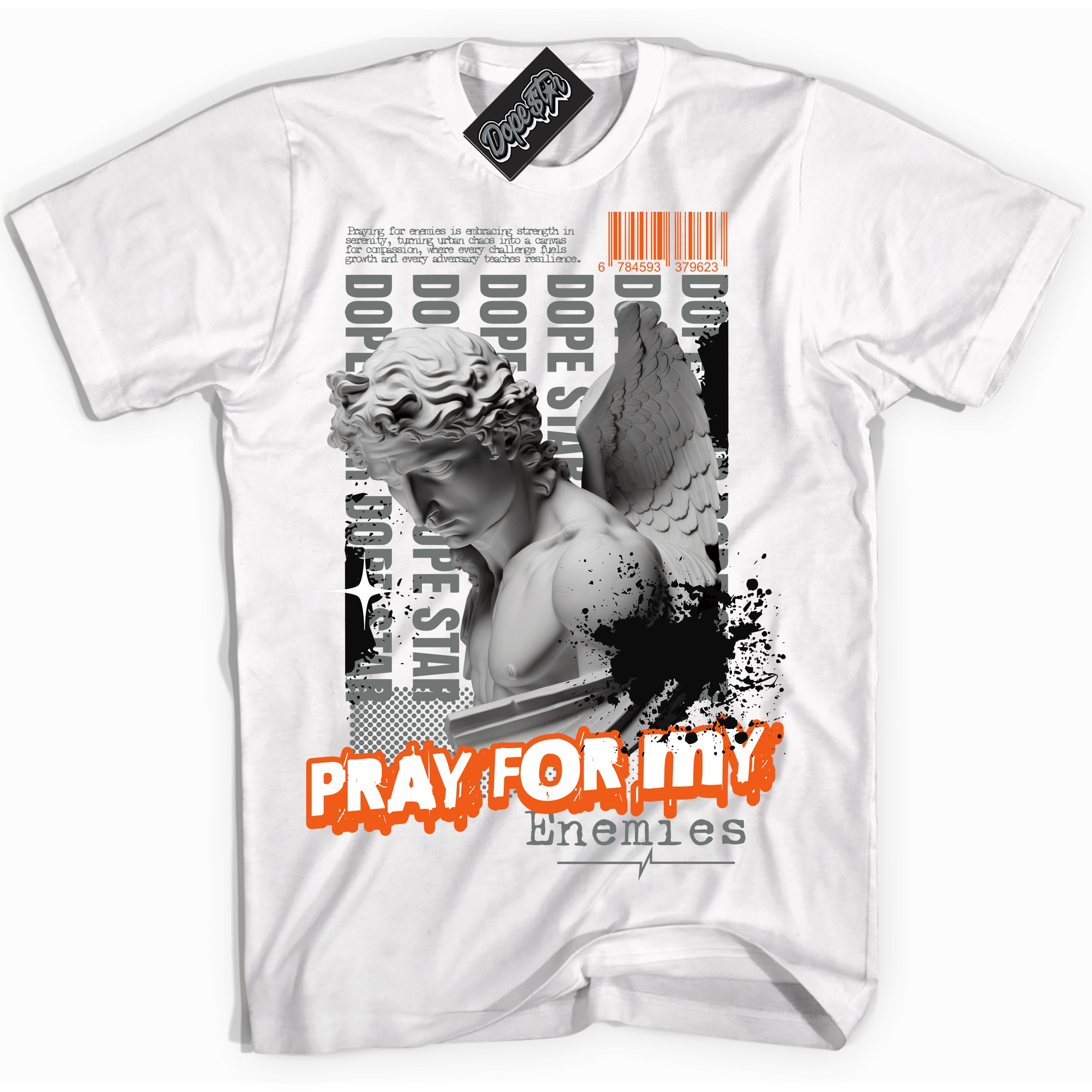 Cool White Shirt with “ Pray Enemies” design that perfectly matches Fear 3s Sneakers.