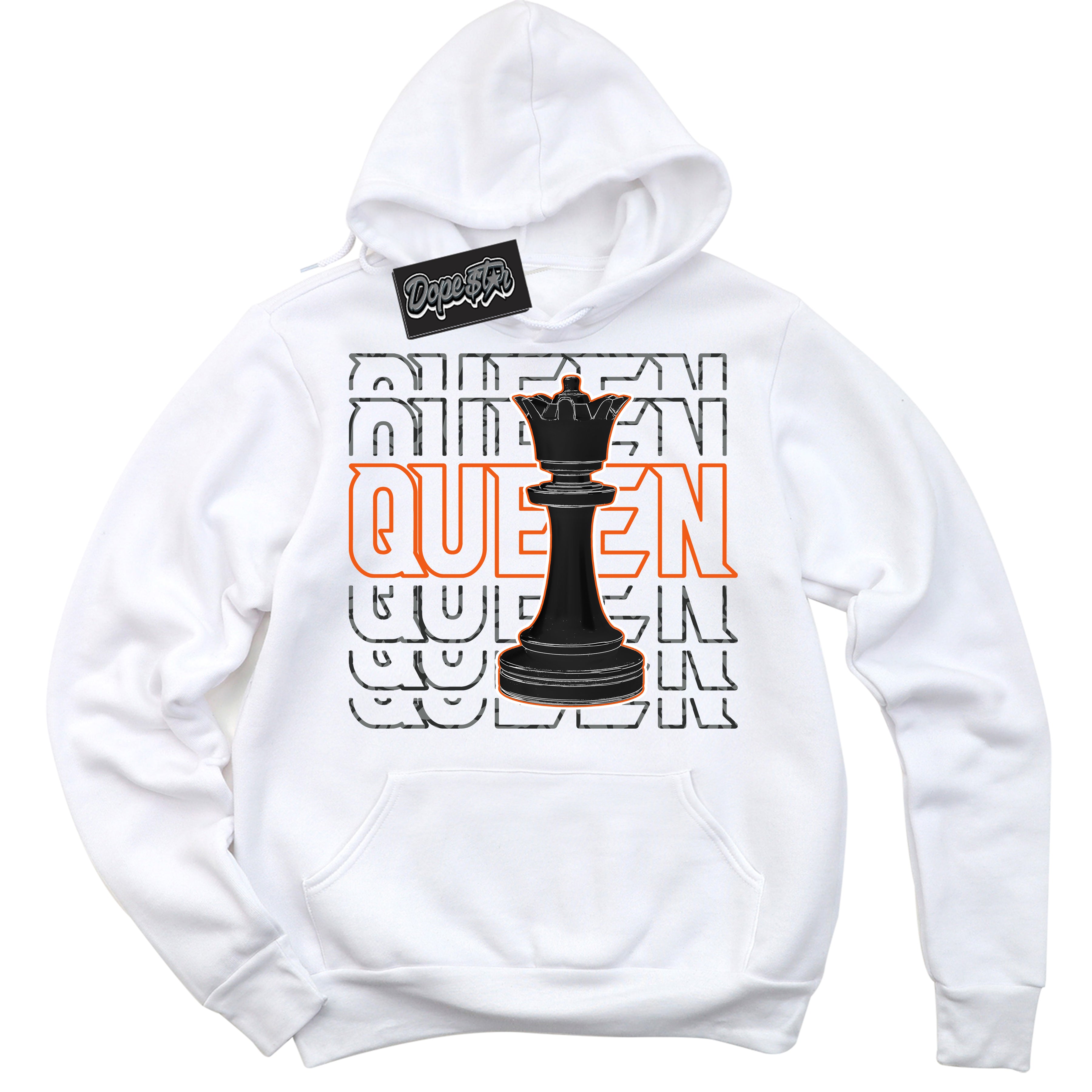 Cool White Graphic DopeStar Hoodie with “  Queen Chess “ print, that perfectly matches Fear Pack 3s sneakers