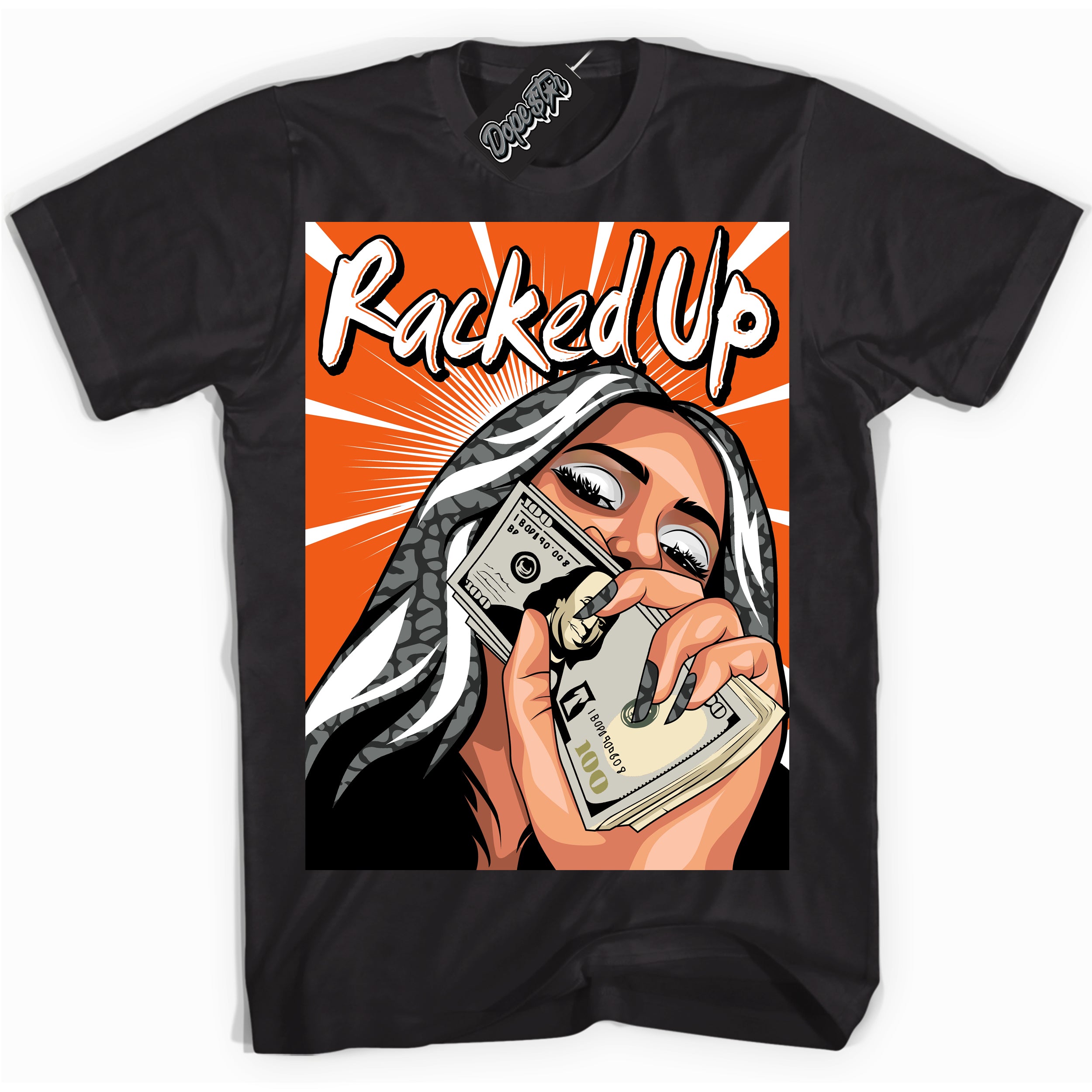 Cool Black graphic tee with “ Racked Up ” design, that perfectly matches Fear Pack 3s sneakers 