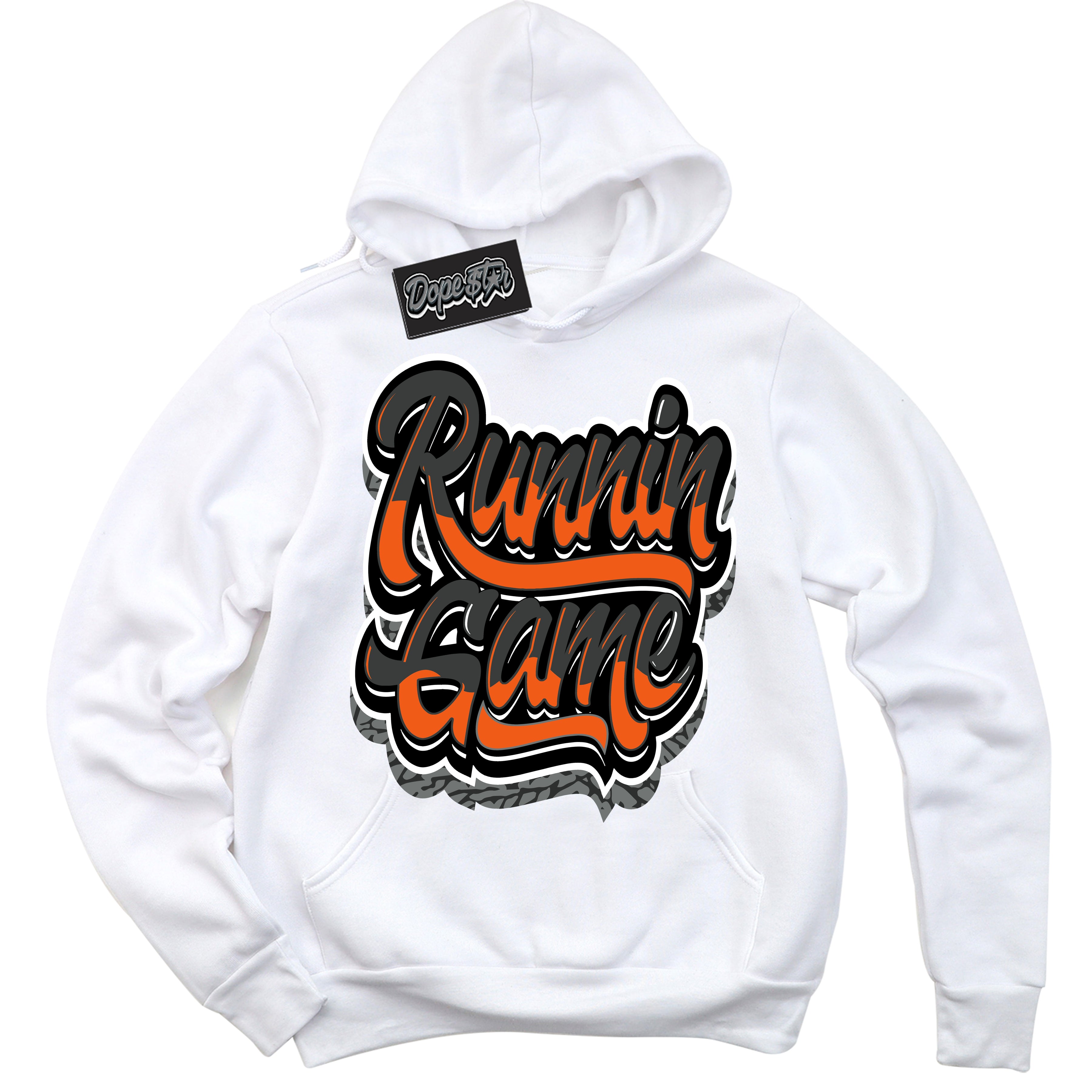 Cool White Graphic DopeStar Hoodie with “ Running Game “ print, that perfectly matches Fear Pack 3s sneakers