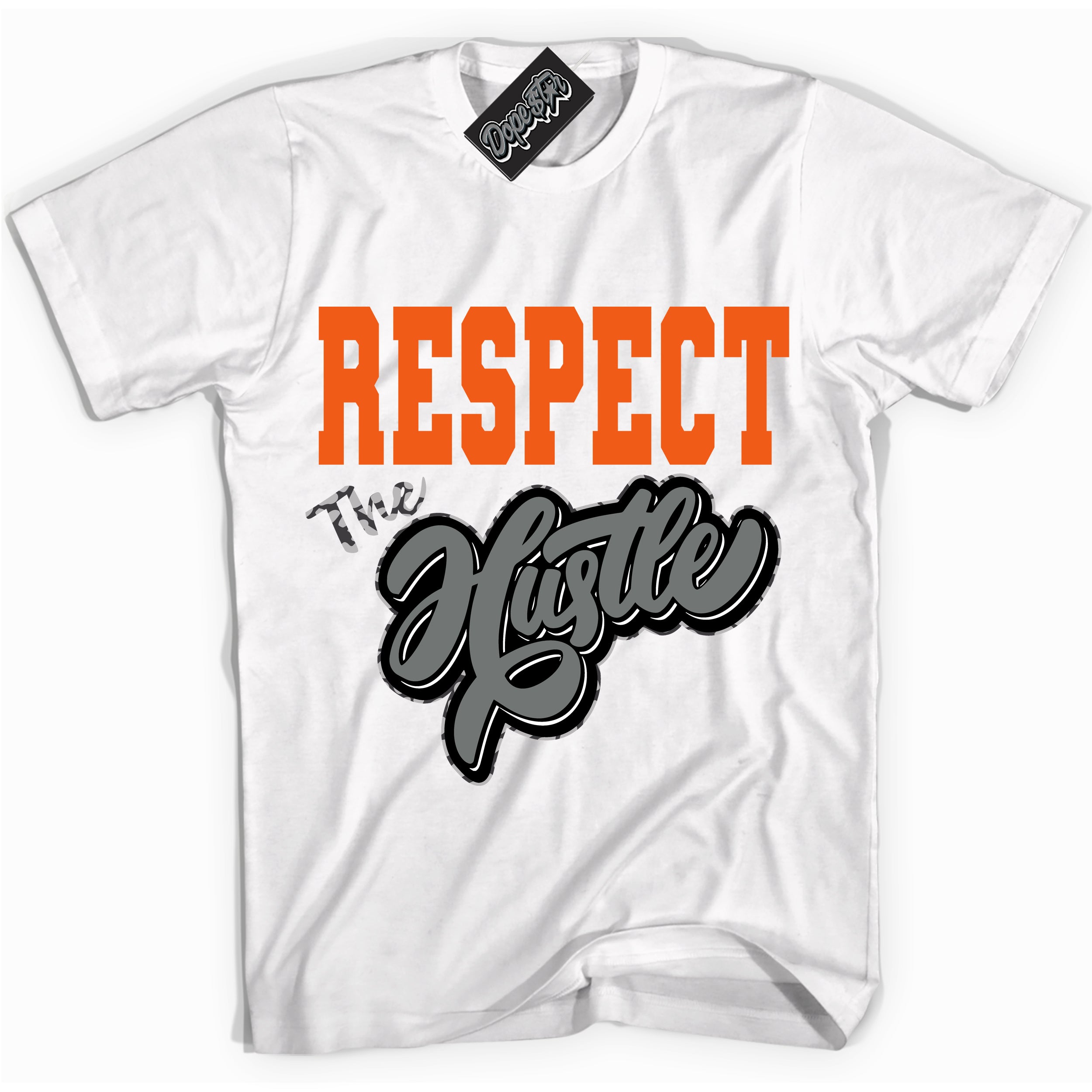 Cool White graphic tee with “ Respect The Hustle ” design, that perfectly matches Fear Pack 3s sneakers 