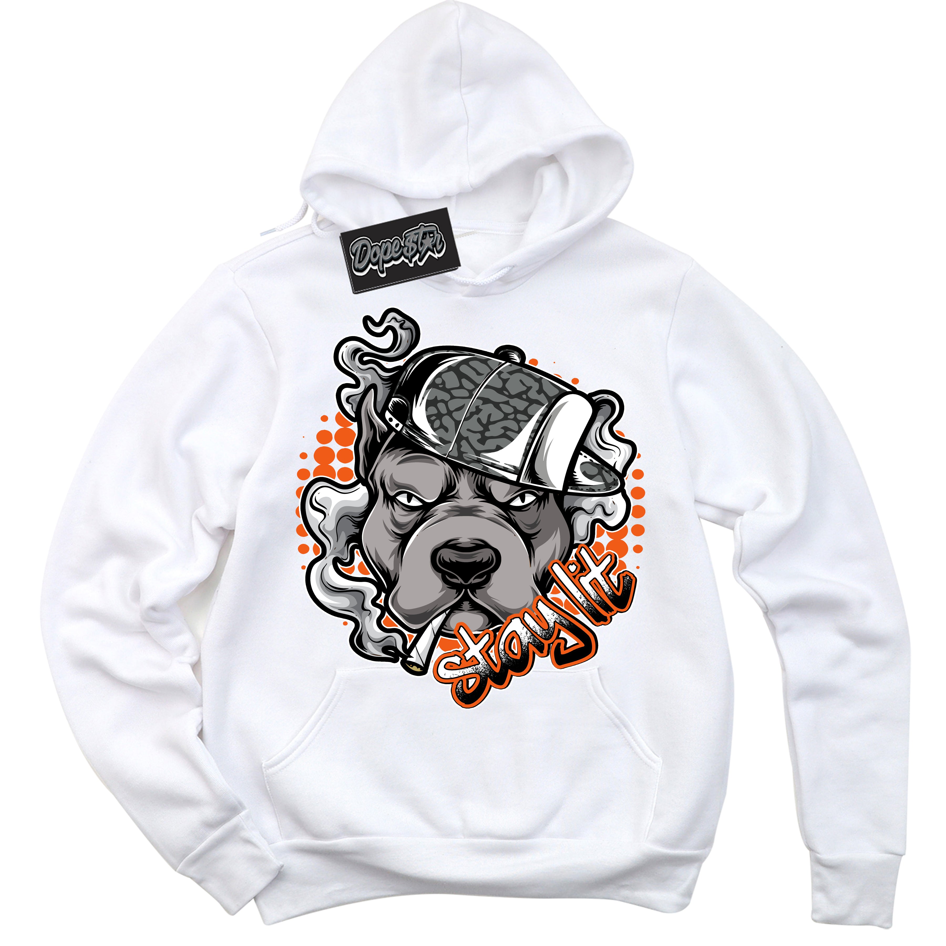 Cool White Graphic DopeStar Hoodie with “ Stay Lit “ print, that perfectly matches Fear Pack 3s sneakers