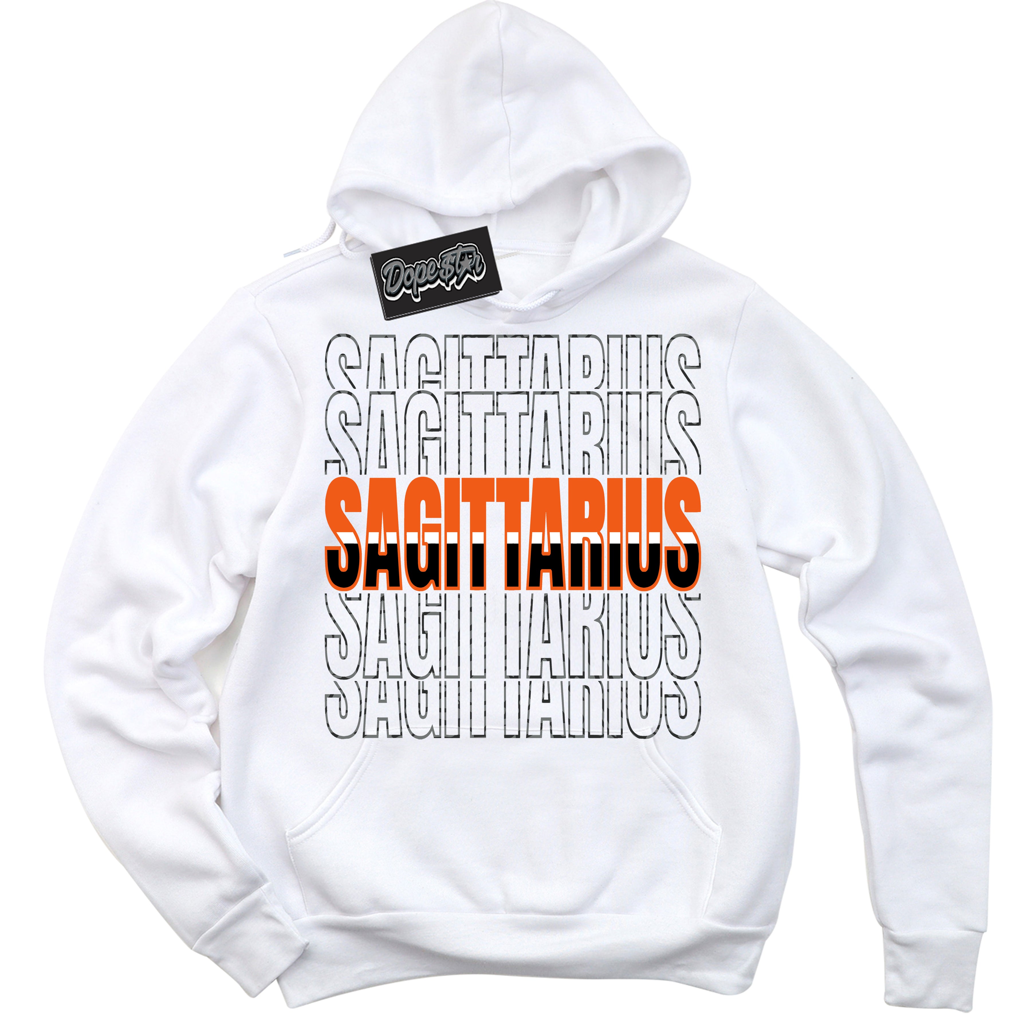 Cool White Graphic DopeStar Hoodie with “  Sagittarius “ print, that perfectly matches Fear Pack 3s sneakers