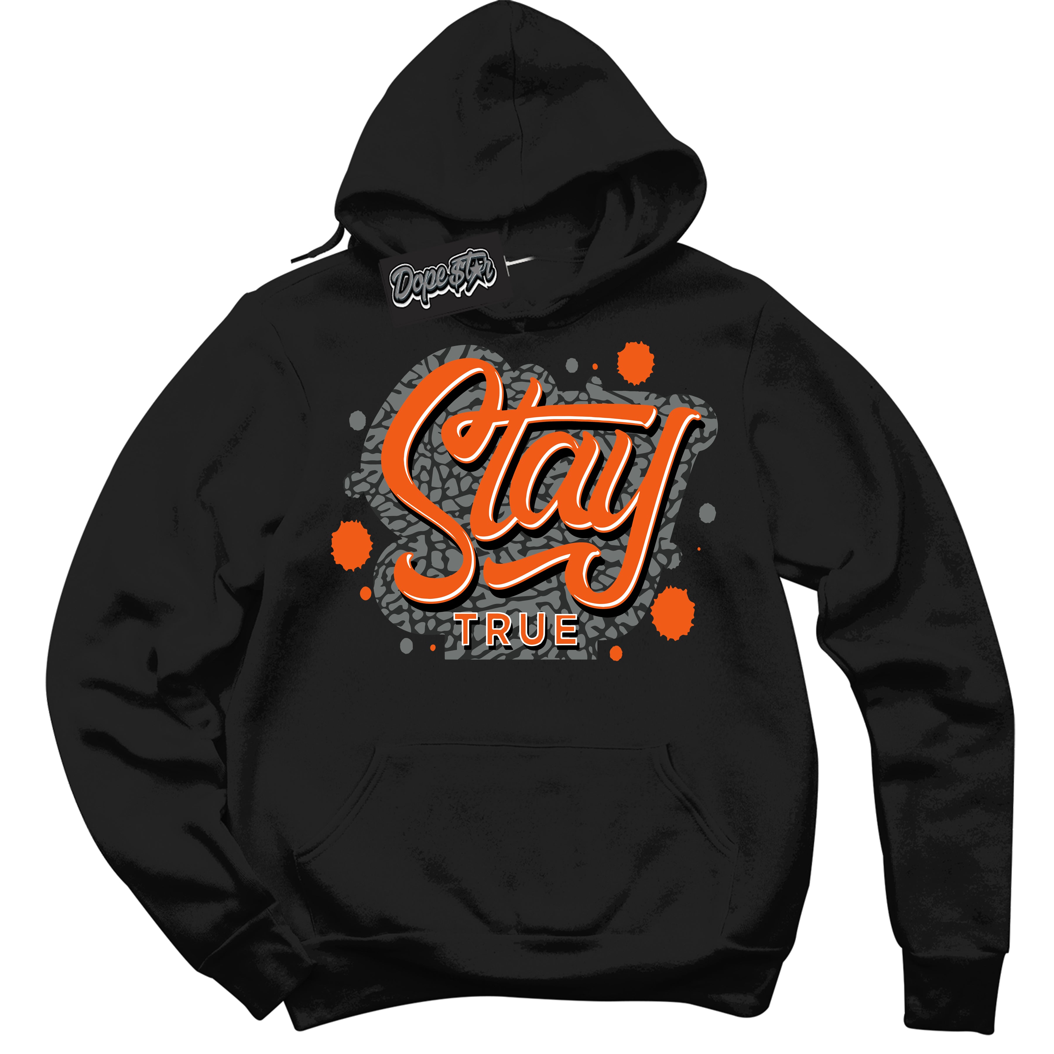 Cool Black Graphic DopeStar Hoodie with “  Stay True  “ print, that perfectly matches Fear Pack 3s sneakers