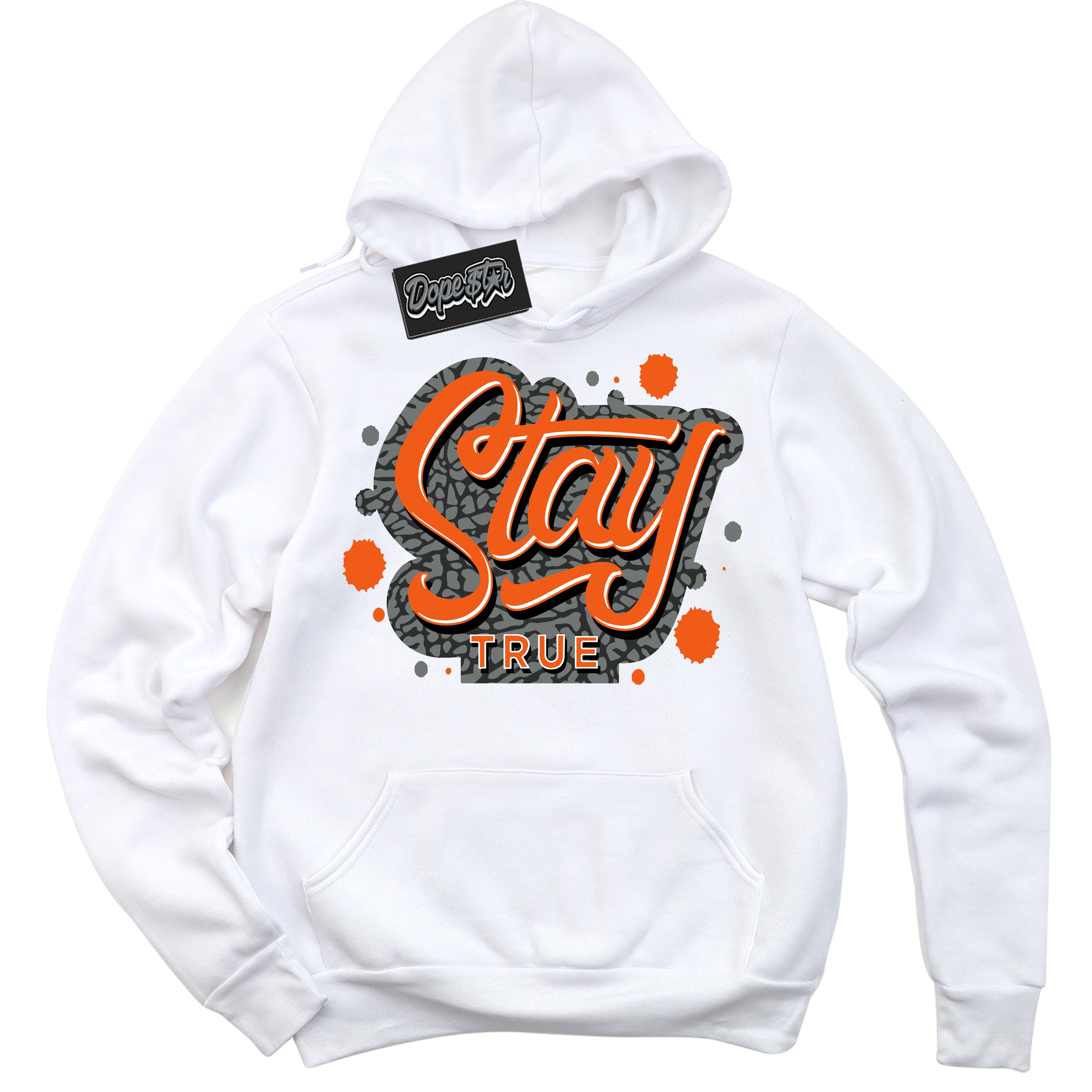 Cool White Graphic DopeStar Hoodie with “  Stay True “ print, that perfectly matches Fear Pack 3s sneakers