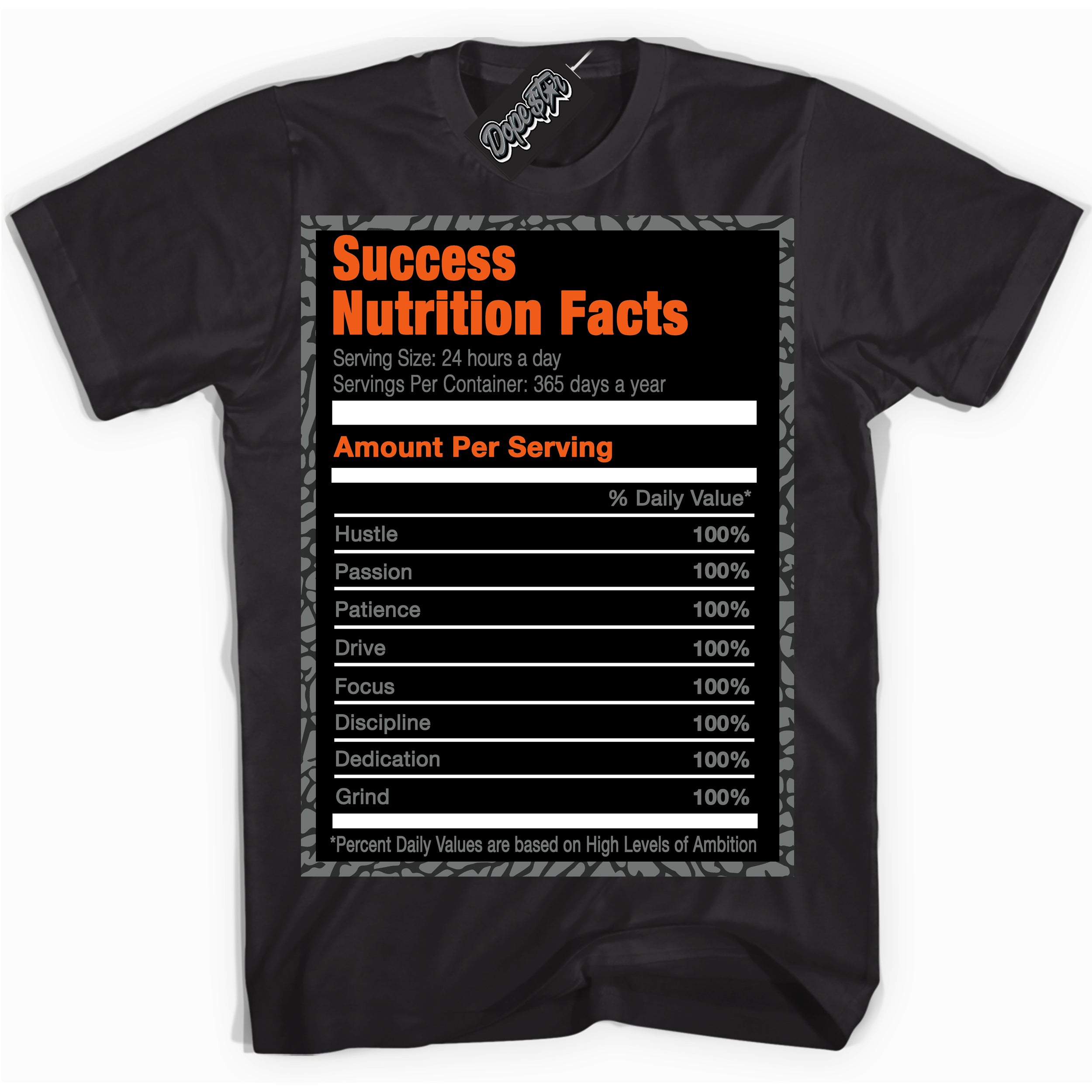 Cool Black graphic tee with “ Success Nutrition ” design, that perfectly matches Fear Pack 3s sneakers 