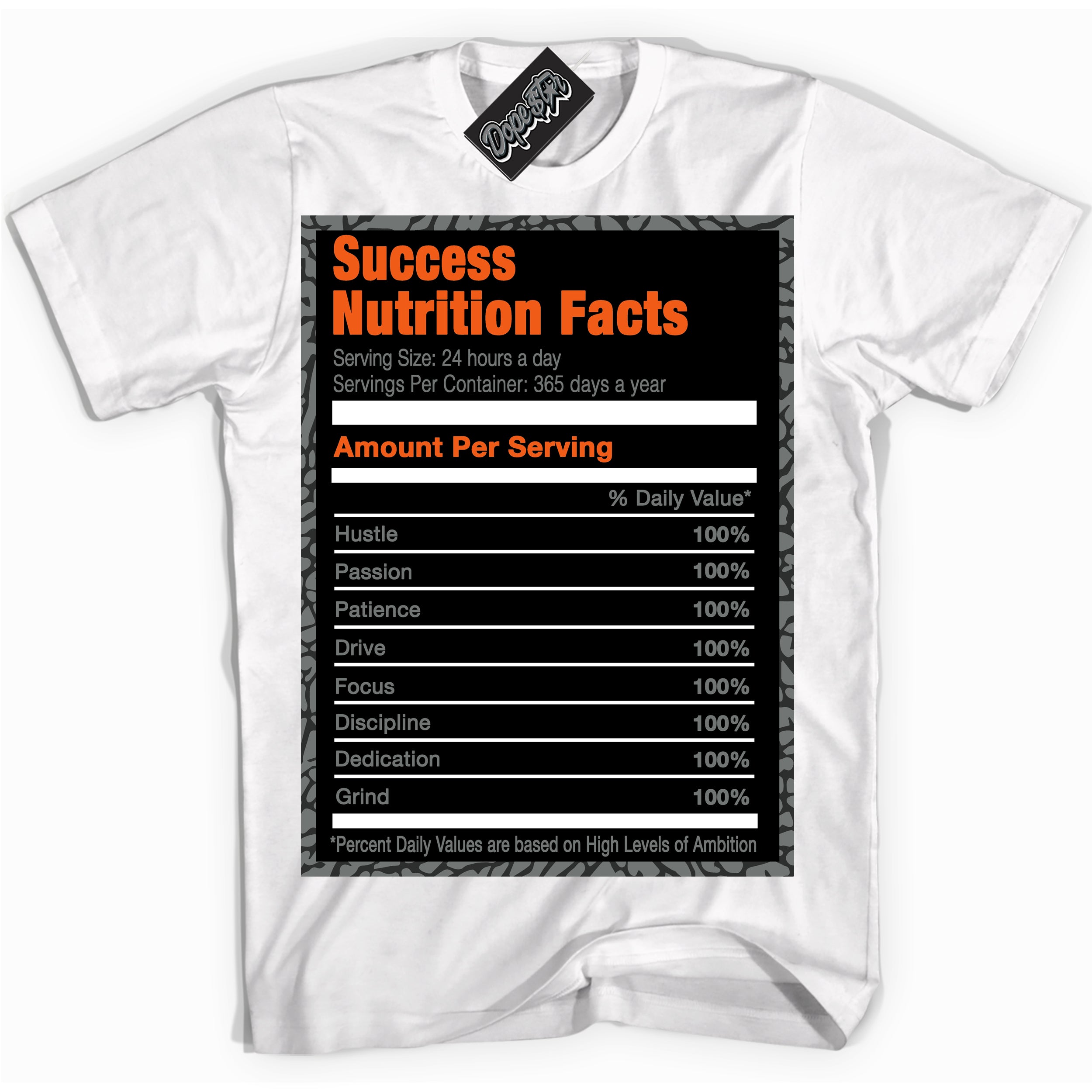 Cool White graphic tee with “ Success Nutrition ” design, that perfectly matches Fear Pack 3s sneakers 