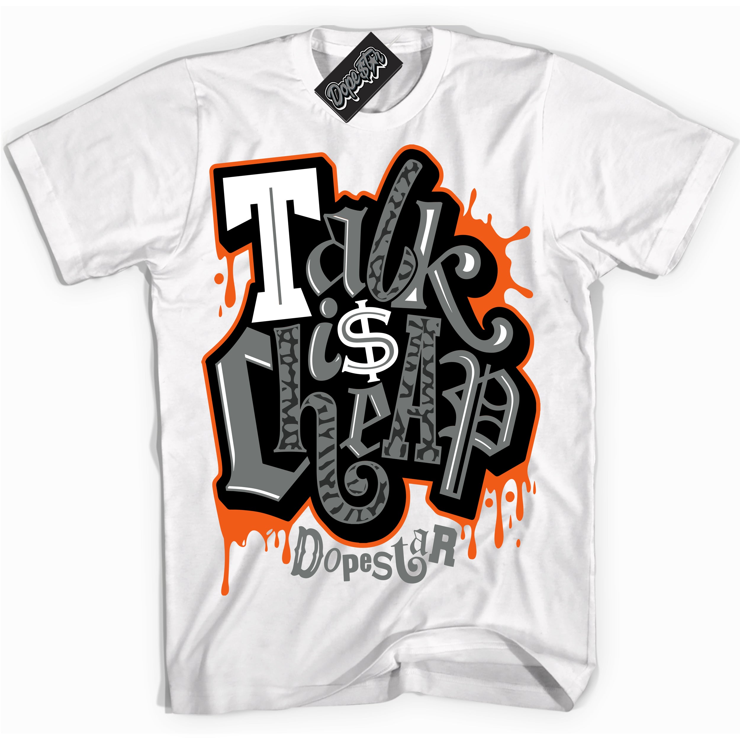 Cool White graphic tee with “ Talk Is Cheap ” design, that perfectly matches Fear Pack 3s sneakers 