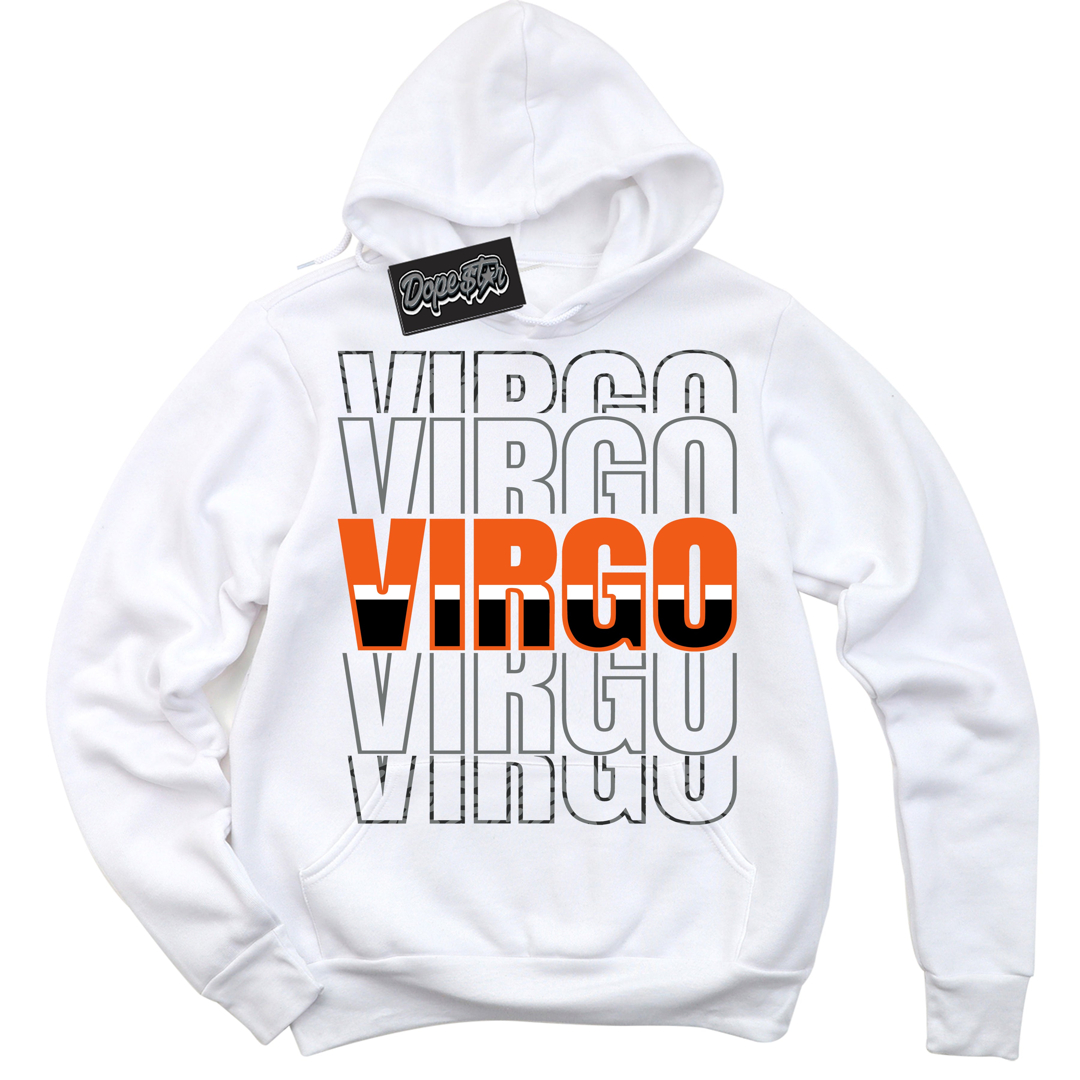 Cool White Graphic DopeStar Hoodie with “  Virgo “ print, that perfectly matches Fear Pack 3s sneakers