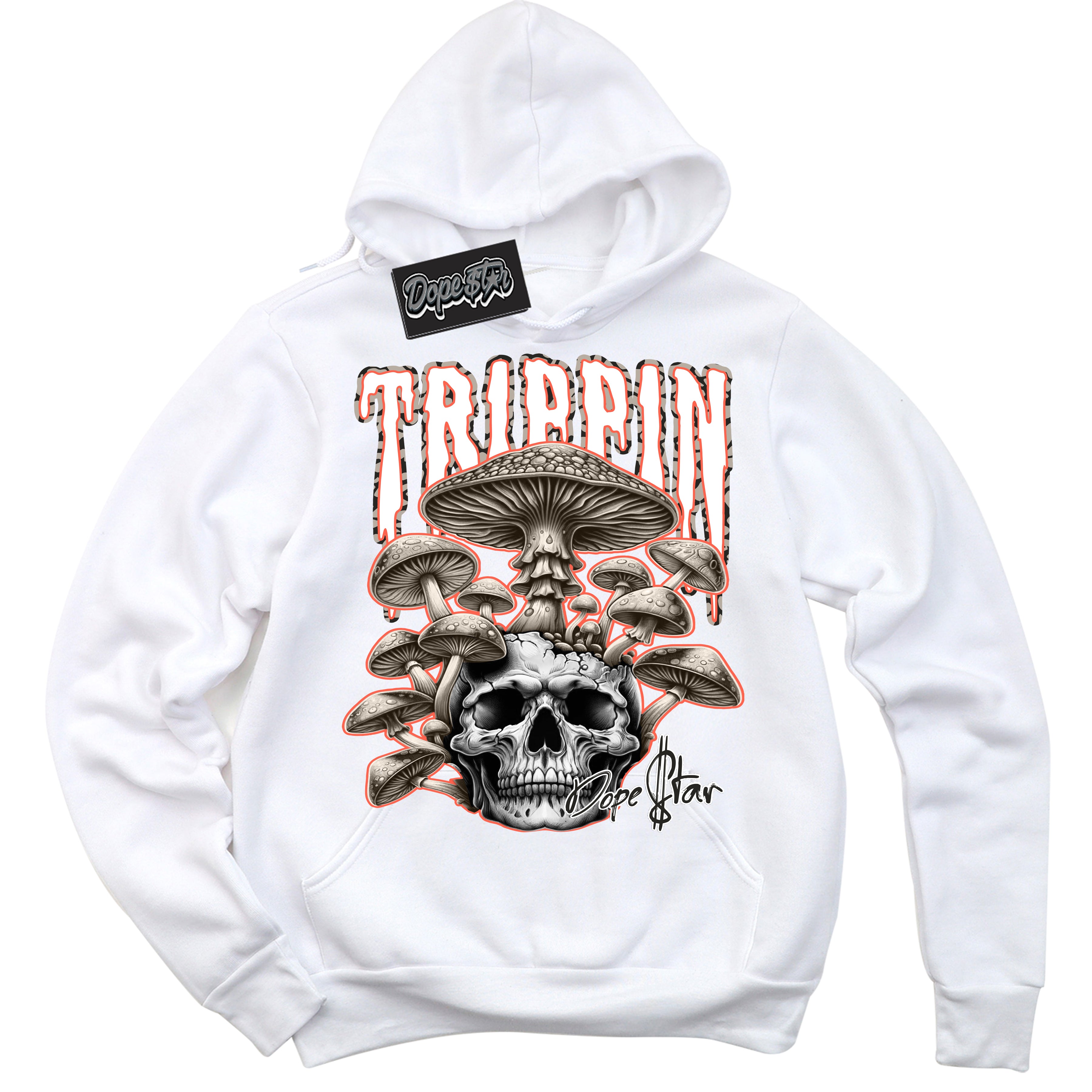 Cool White Hoodie with “ Trippin”  design that Perfectly Matches Georgia Peach 3s Sneakers.