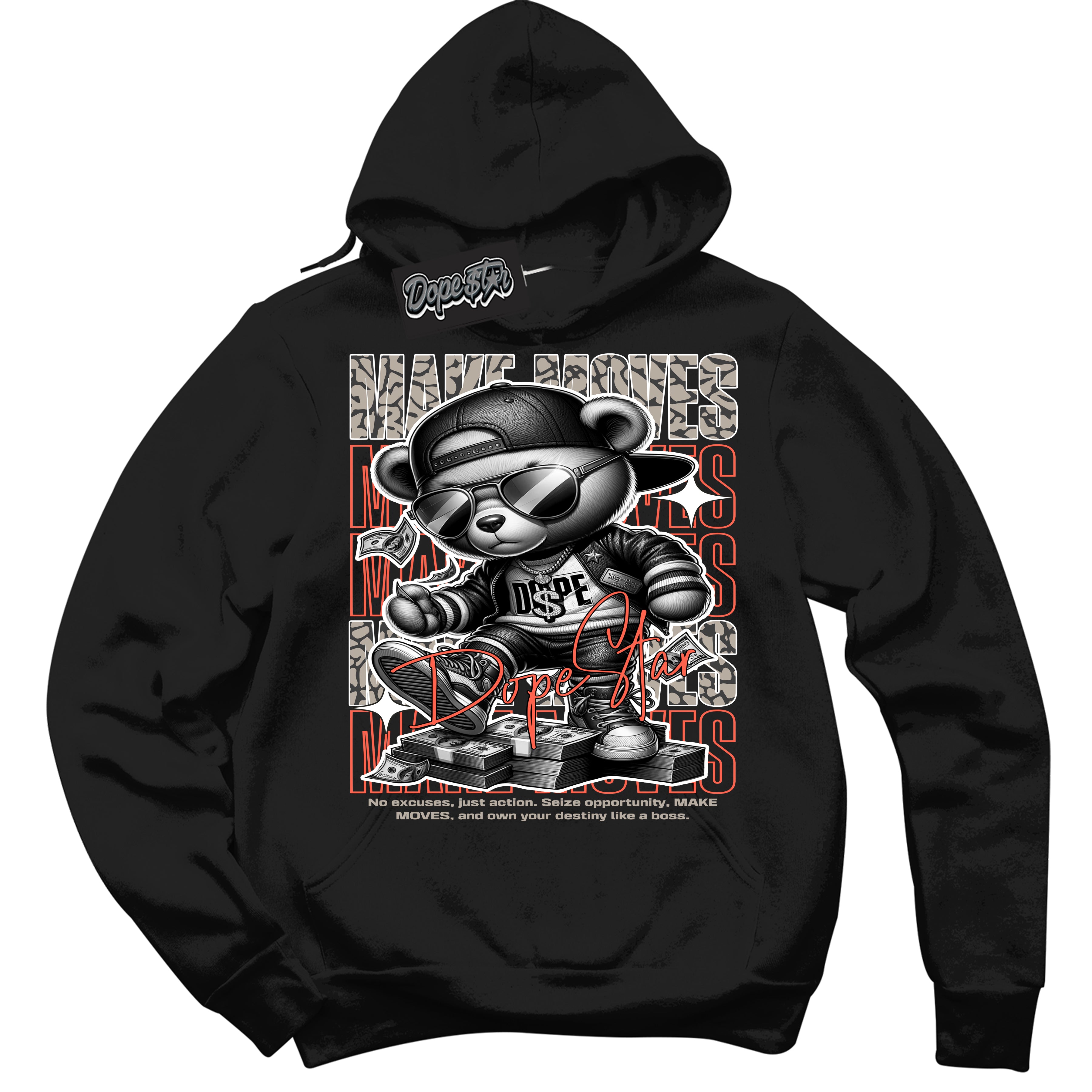 Cool Black Hoodie with “ Makin Moves ”  design that Perfectly Matches Georgia Peach 3s Sneakers.