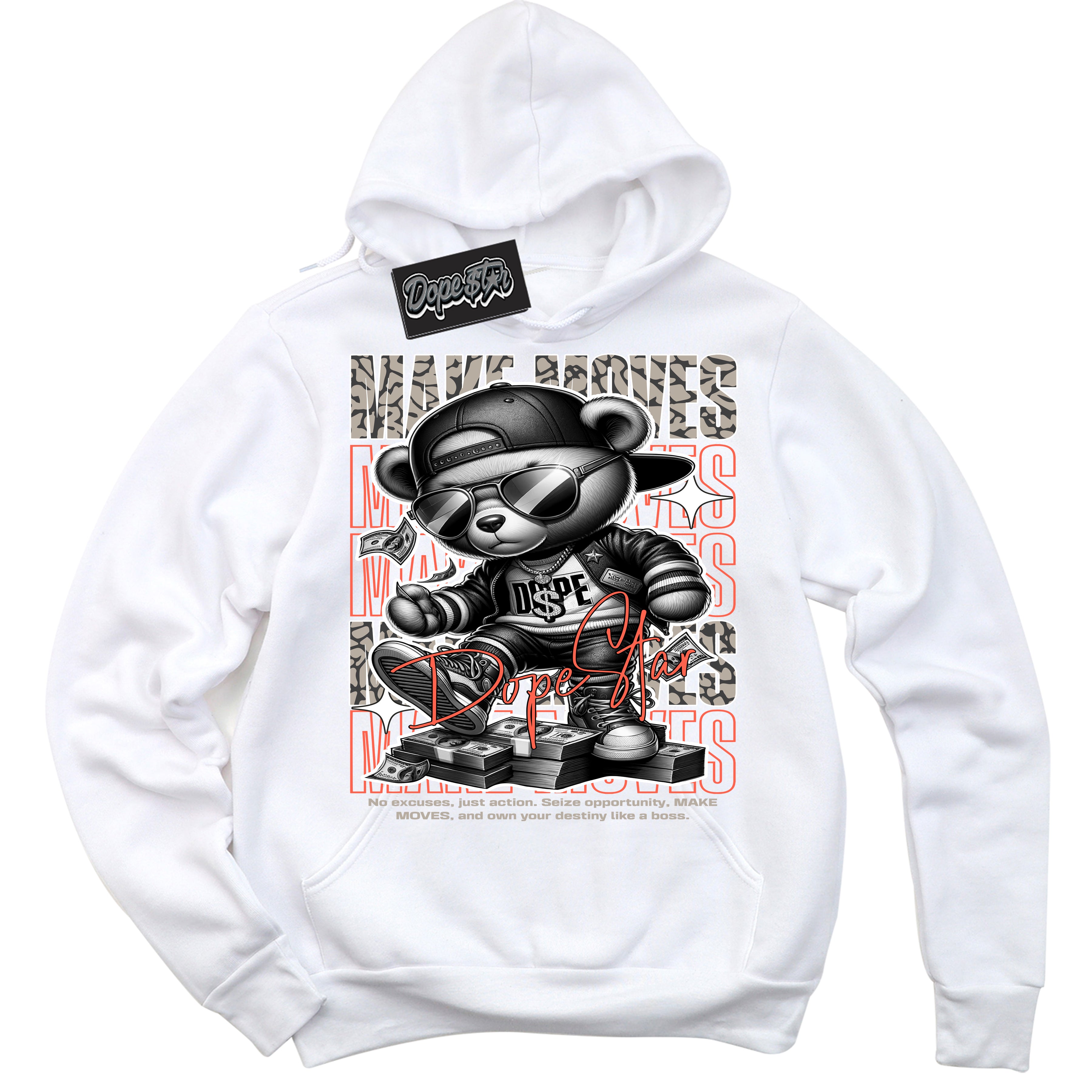 Cool White Hoodie with “ Makin Moves ”  design that Perfectly Matches Georgia Peach 3s Sneakers.