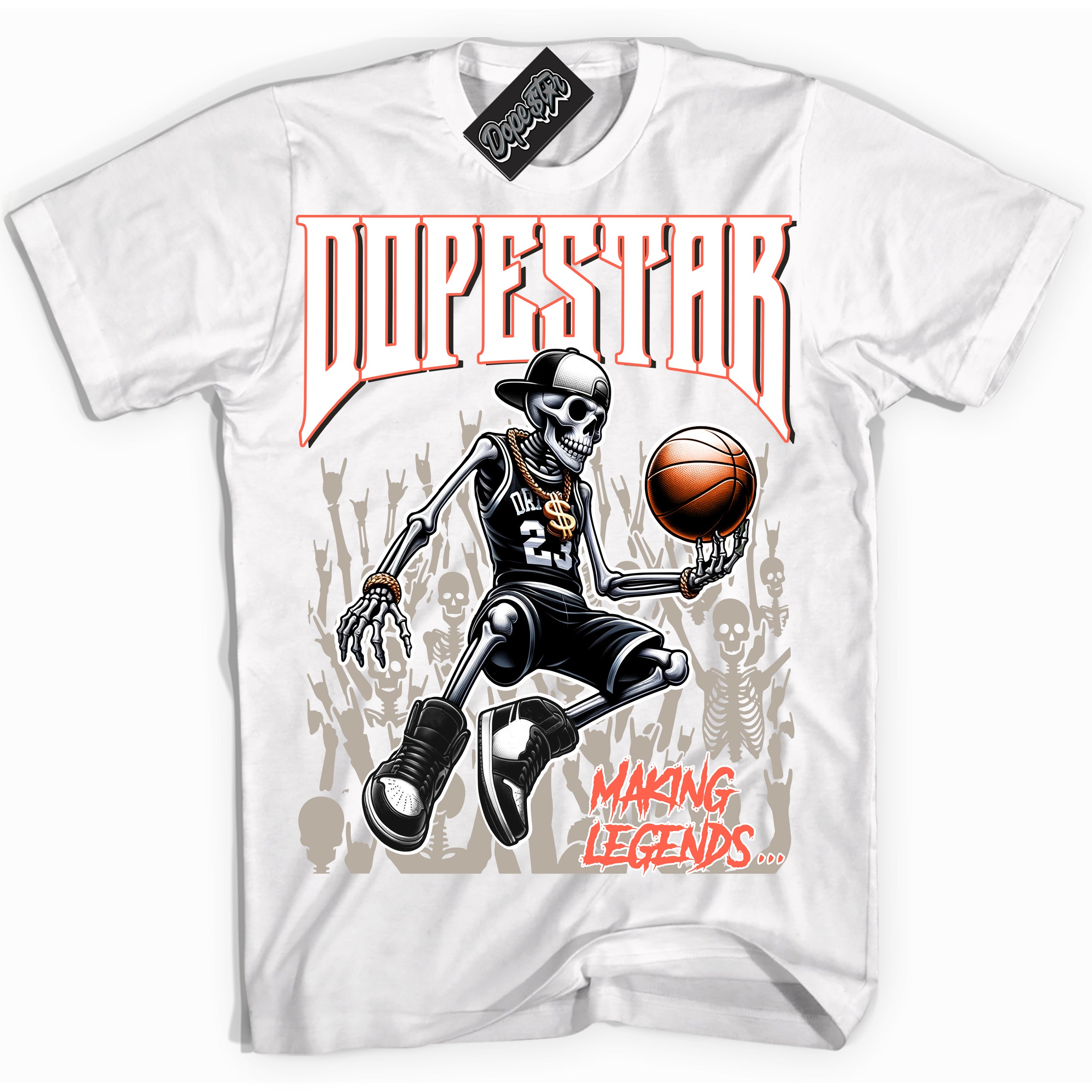 Cool White Shirt with “ Making Legends ” design that perfectly matches Georgia Peach 3s Sneakers.