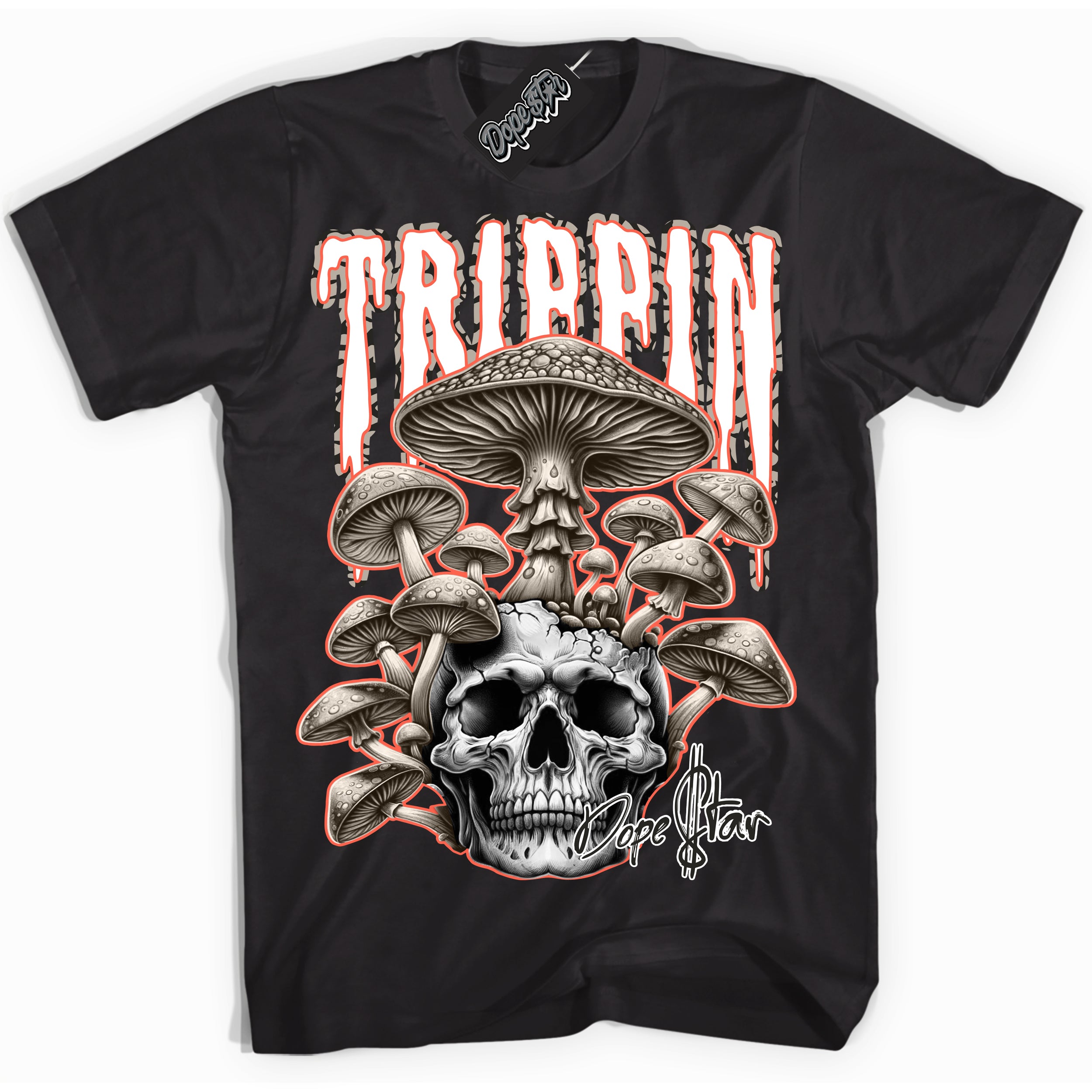 Cool Black Shirt with “ Trippin” design that perfectly matches Georgia Peach 3s Sneakers.