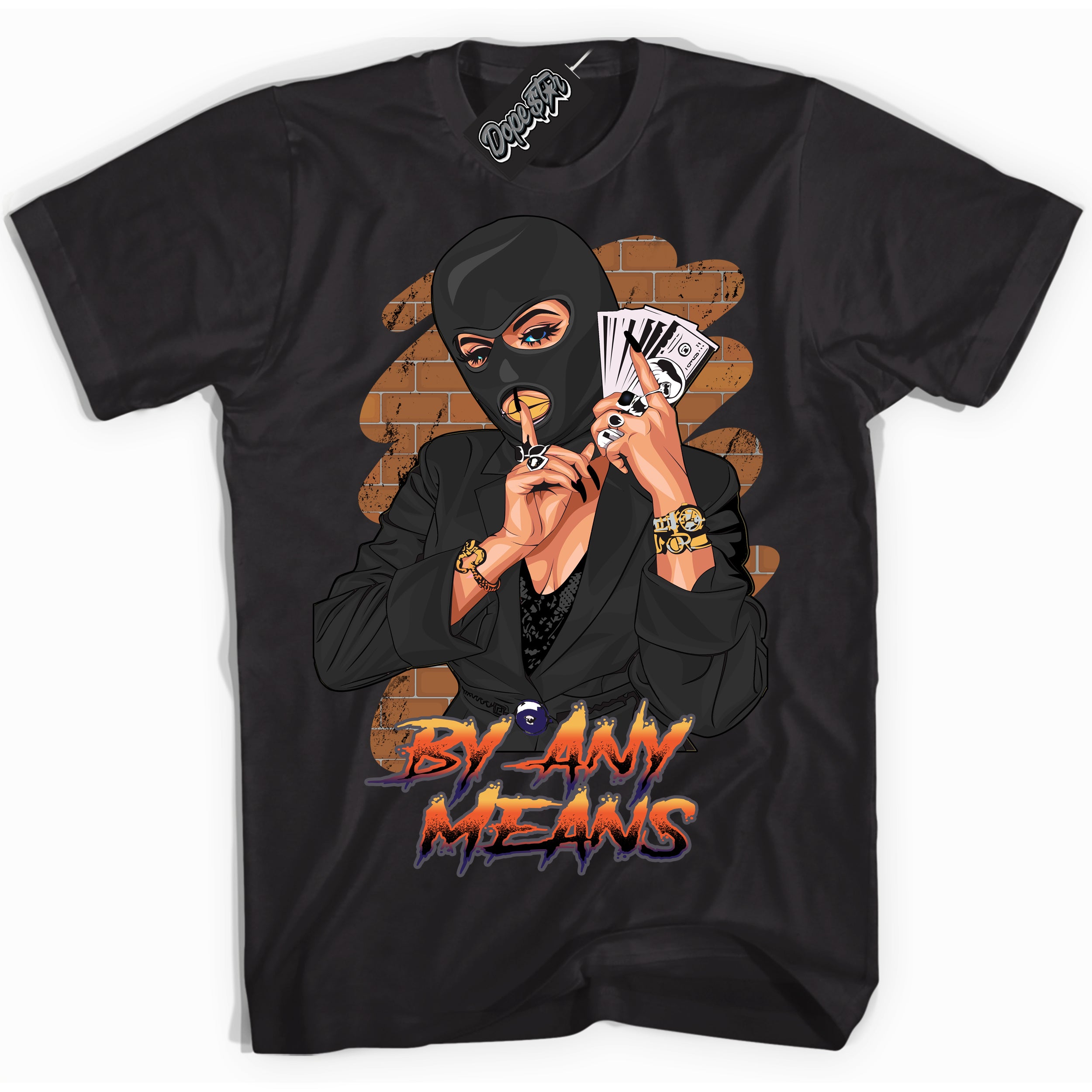 Cool Black Shirt with “ By Any Means” design that perfectly matches J Balvin Rio 3s Sneakers.