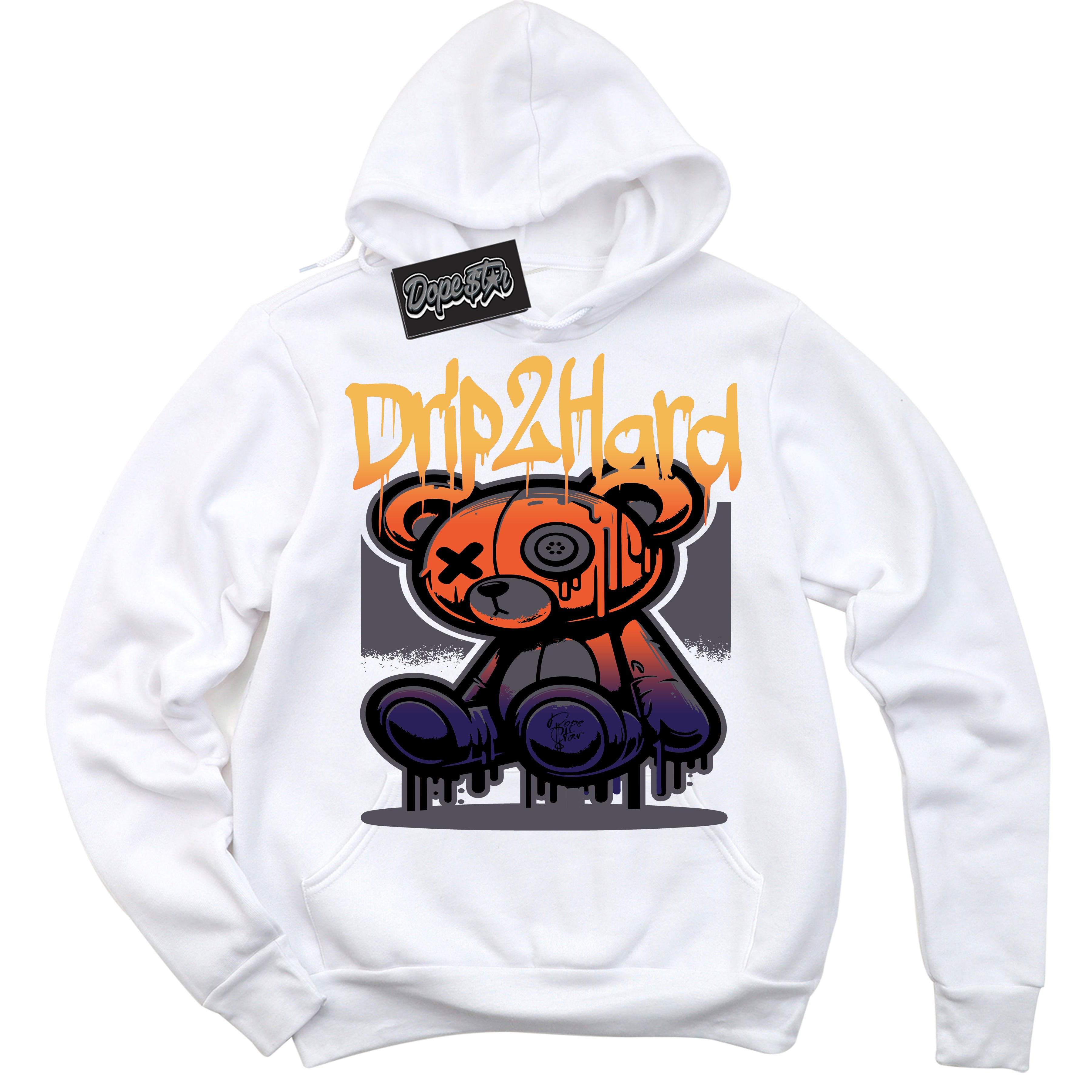 Cool White Hoodie with “ Drip 2 Hard ”  design that Perfectly Matches J Balvin Rio 3s Sneakers.