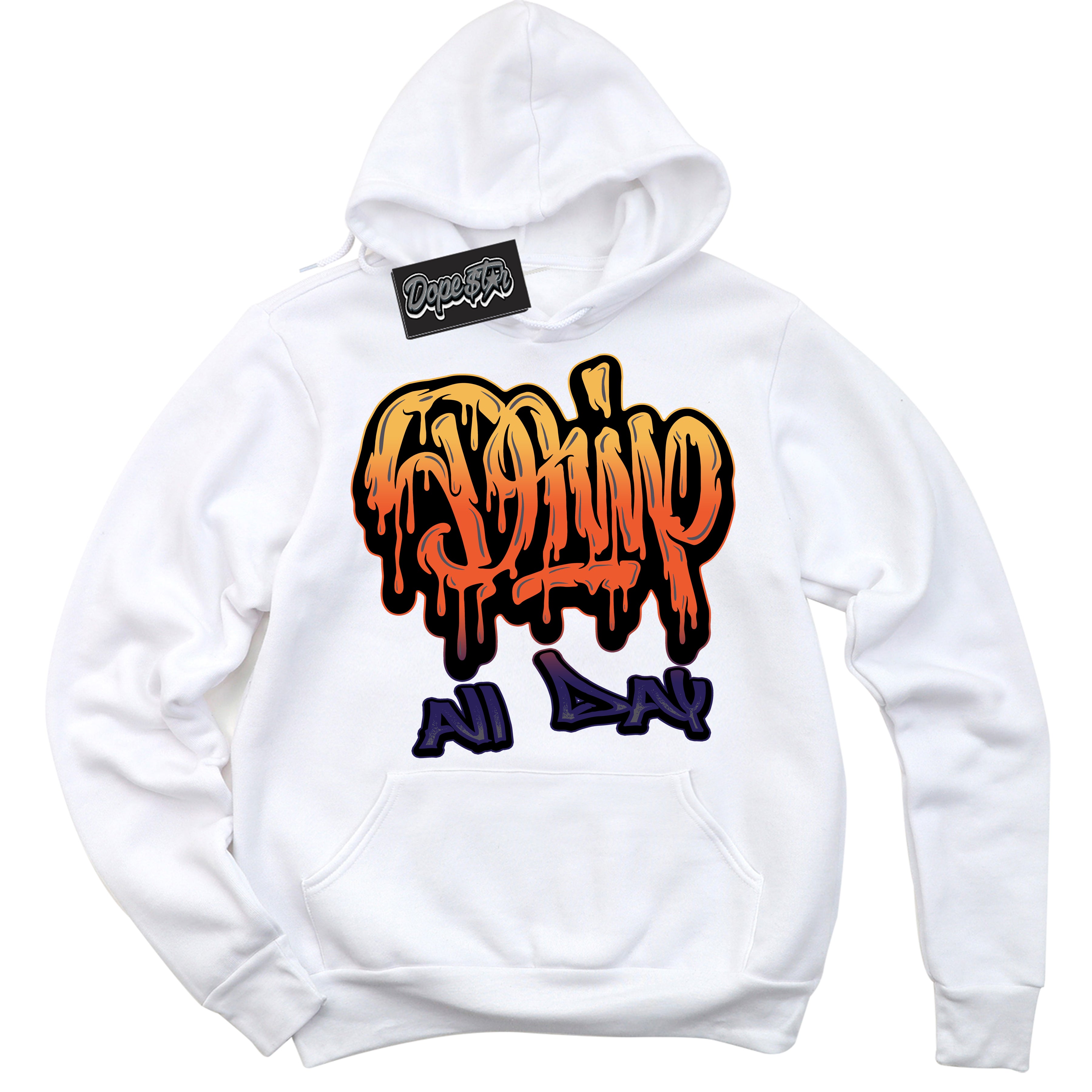 Cool White Hoodie with “ Drip All Day ”  design that Perfectly Matches J Balvin Rio 3s Sneakers.