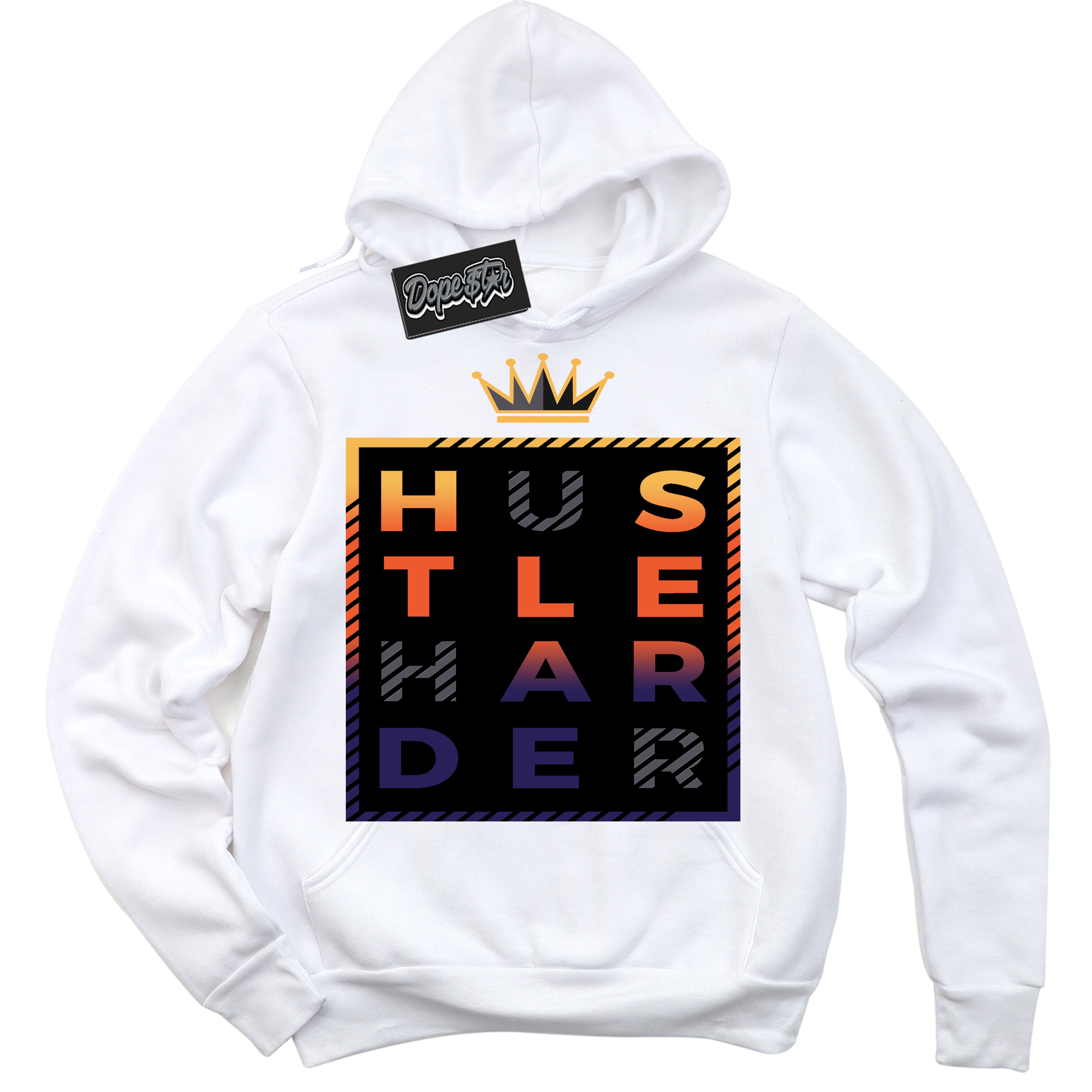 Cool White Hoodie with “ Hustle Harder ”  design that Perfectly Matches J Balvin Rio 3s Sneakers.