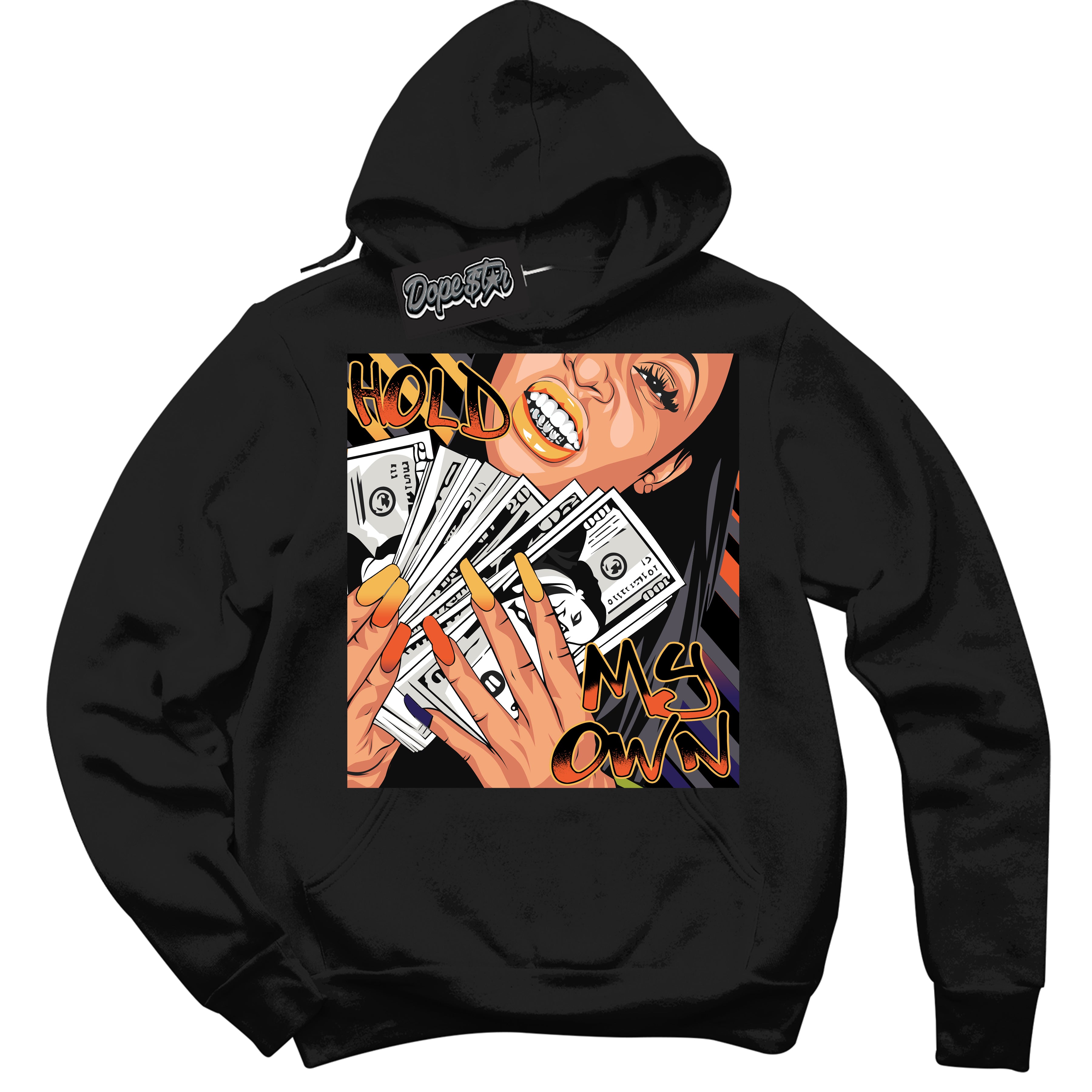 Cool Black Hoodie with “ Hold My Own ”  design that Perfectly Matches J Balvin Rio 3s Sneakers.