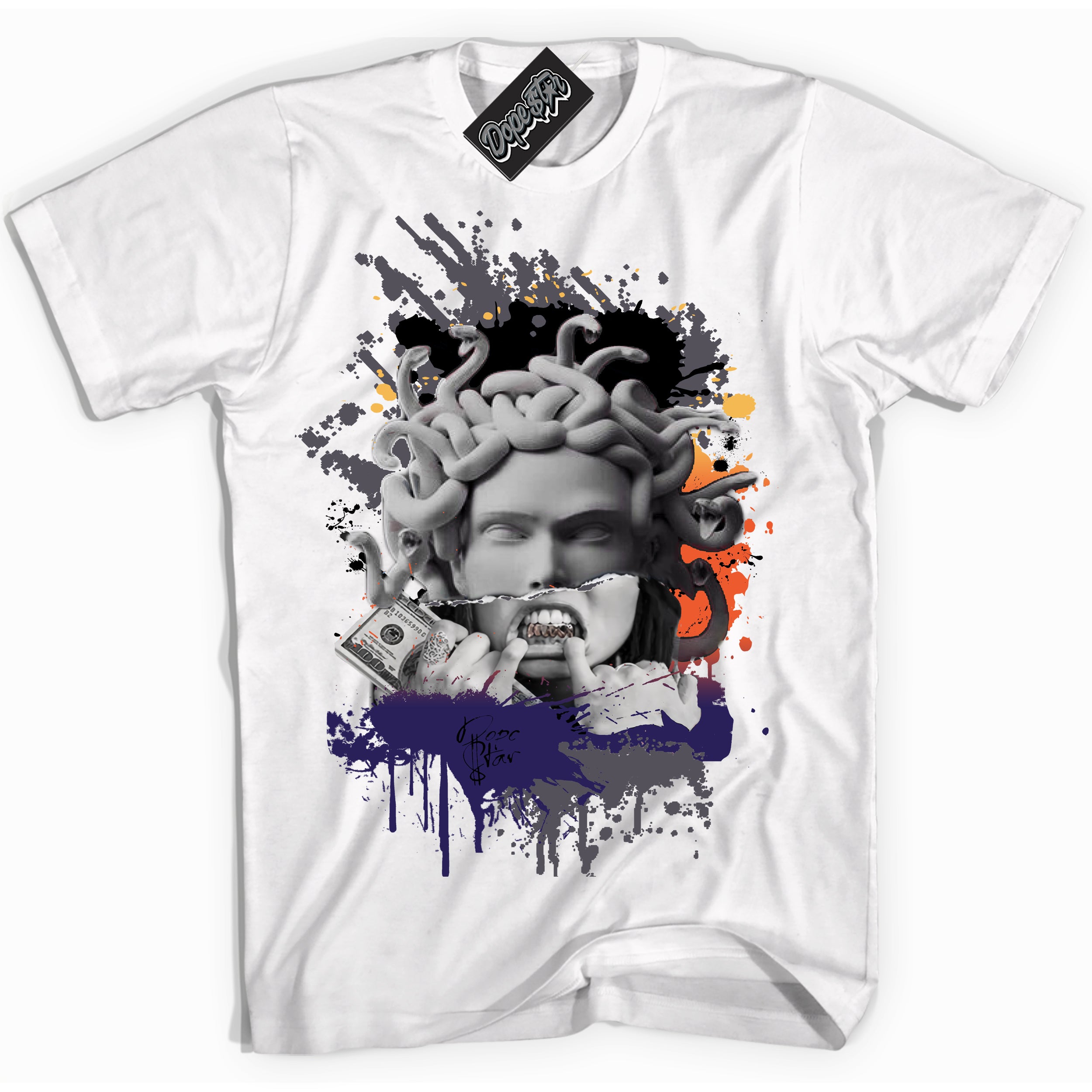 Cool White Shirt with “ Medusa” design that perfectly matches J Balvin Rio 3s Sneakers.