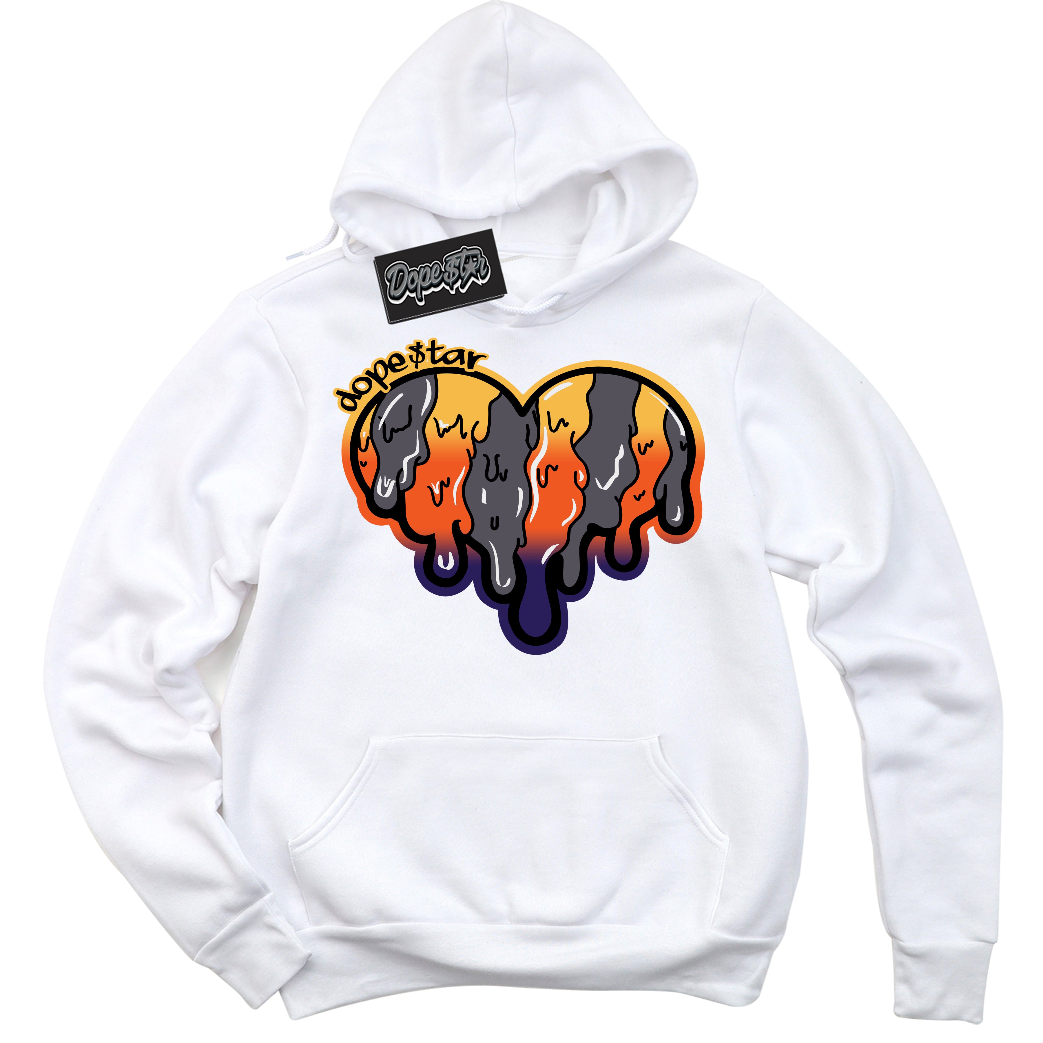 Cool White Hoodie with “ Melting Heart ”  design that Perfectly Matches J Balvin Rio 3s Sneakers.