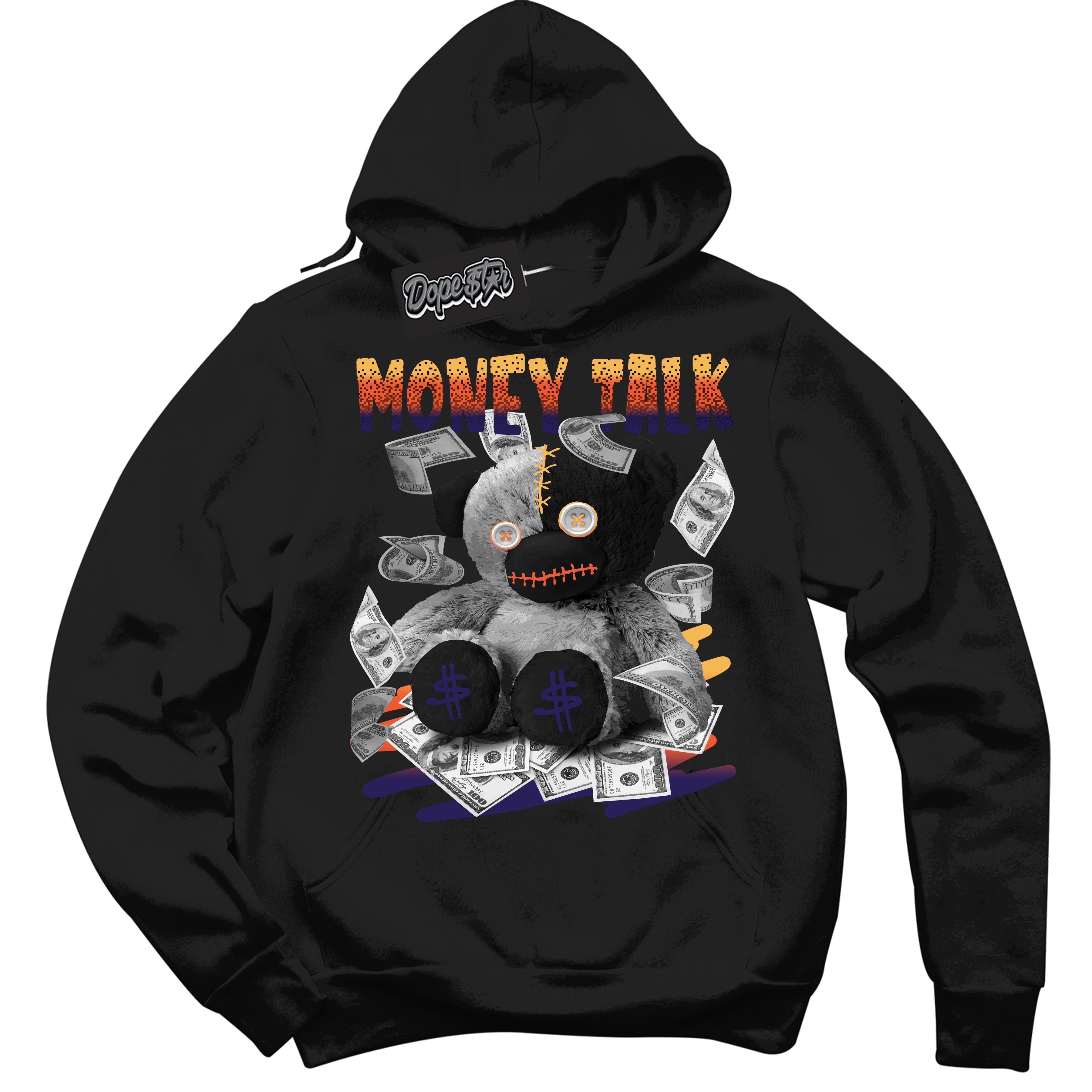 Cool Black Hoodie with “ Money Talk Bear ”  design that Perfectly Matches J Balvin Rio 3s Sneakers.