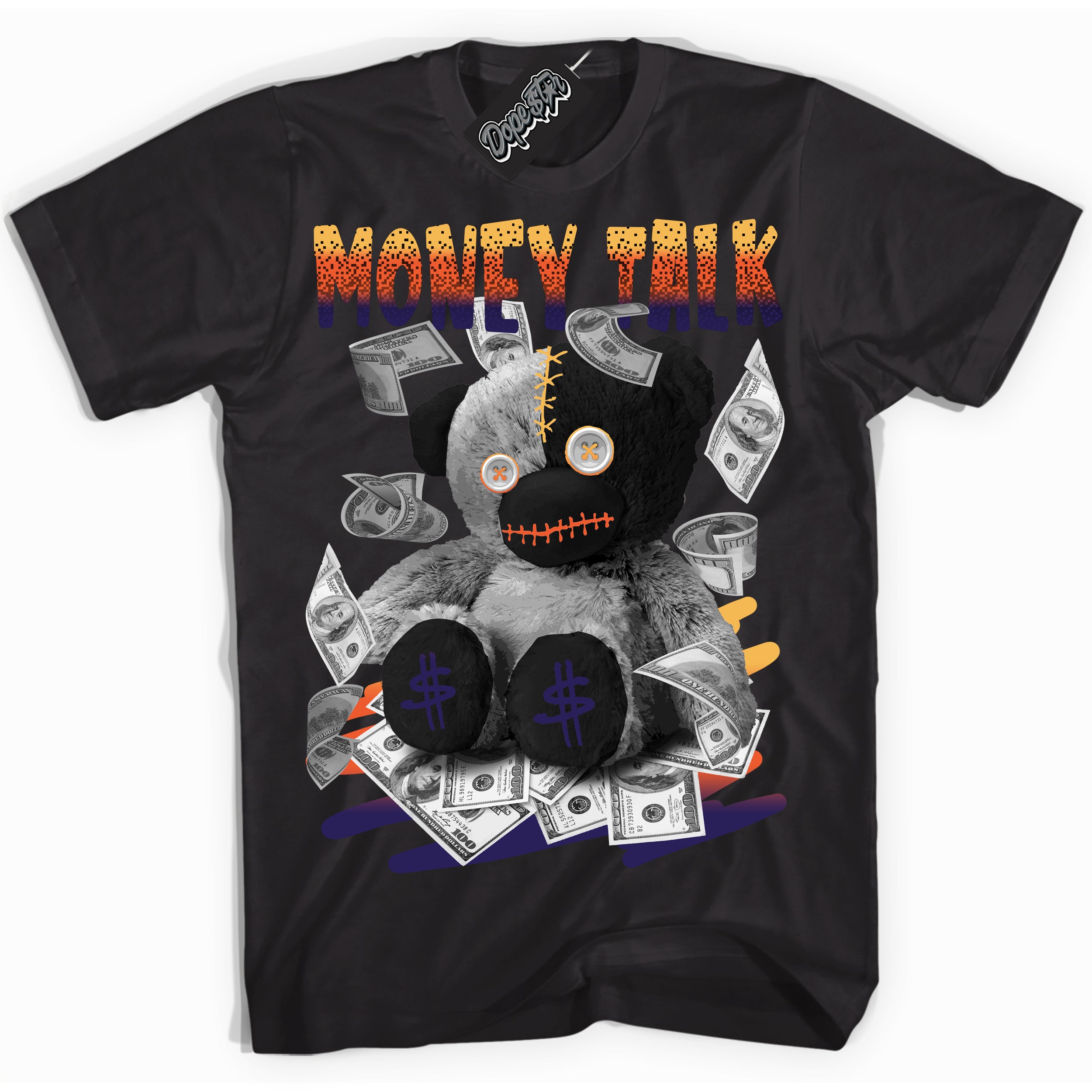 Cool Black Shirt with “ Money Talk Bear” design that perfectly matches J Balvin Rio 3s Sneakers.