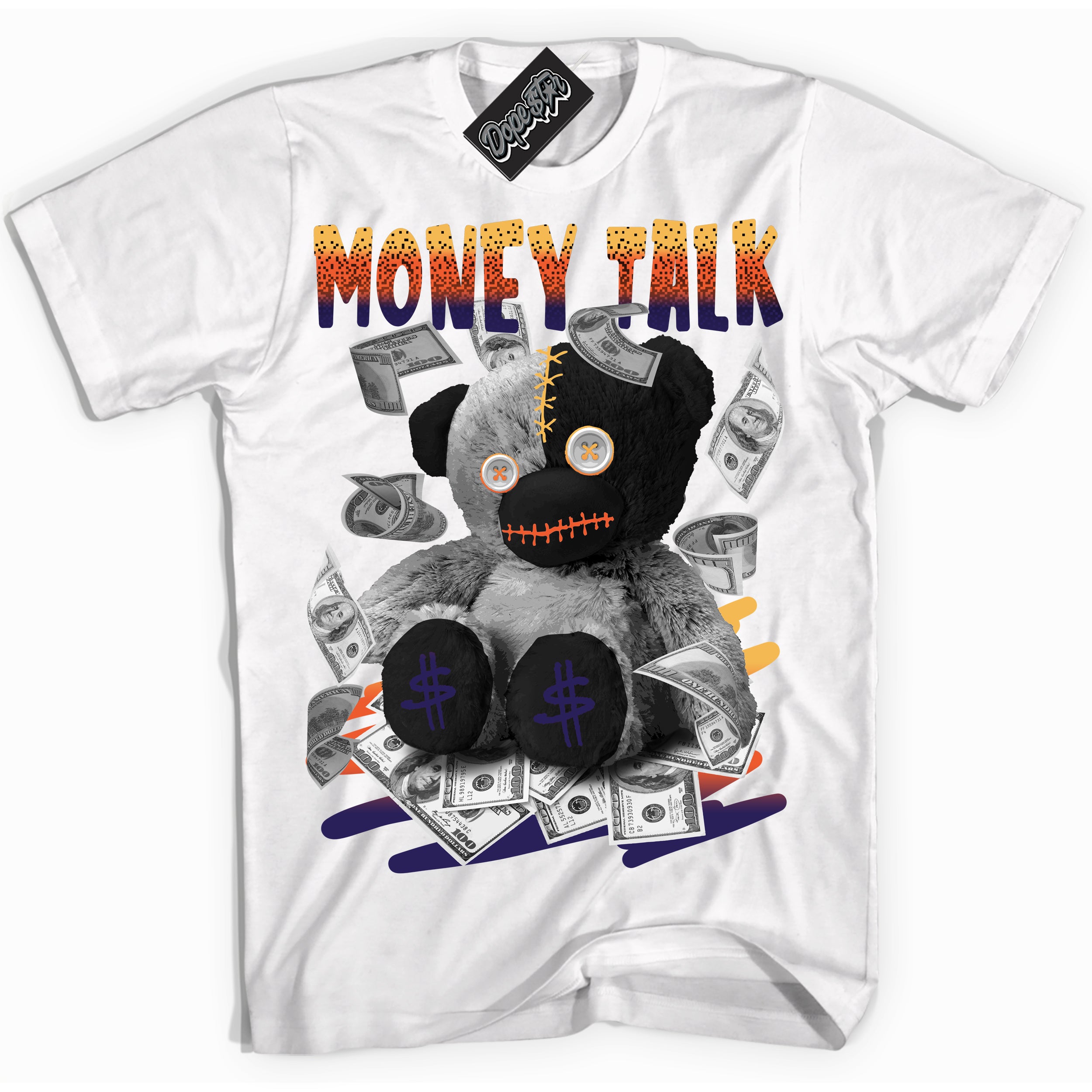 Cool White Shirt with “ Money Talk Bear” design that perfectly matches J Balvin Rio 3s Sneakers.