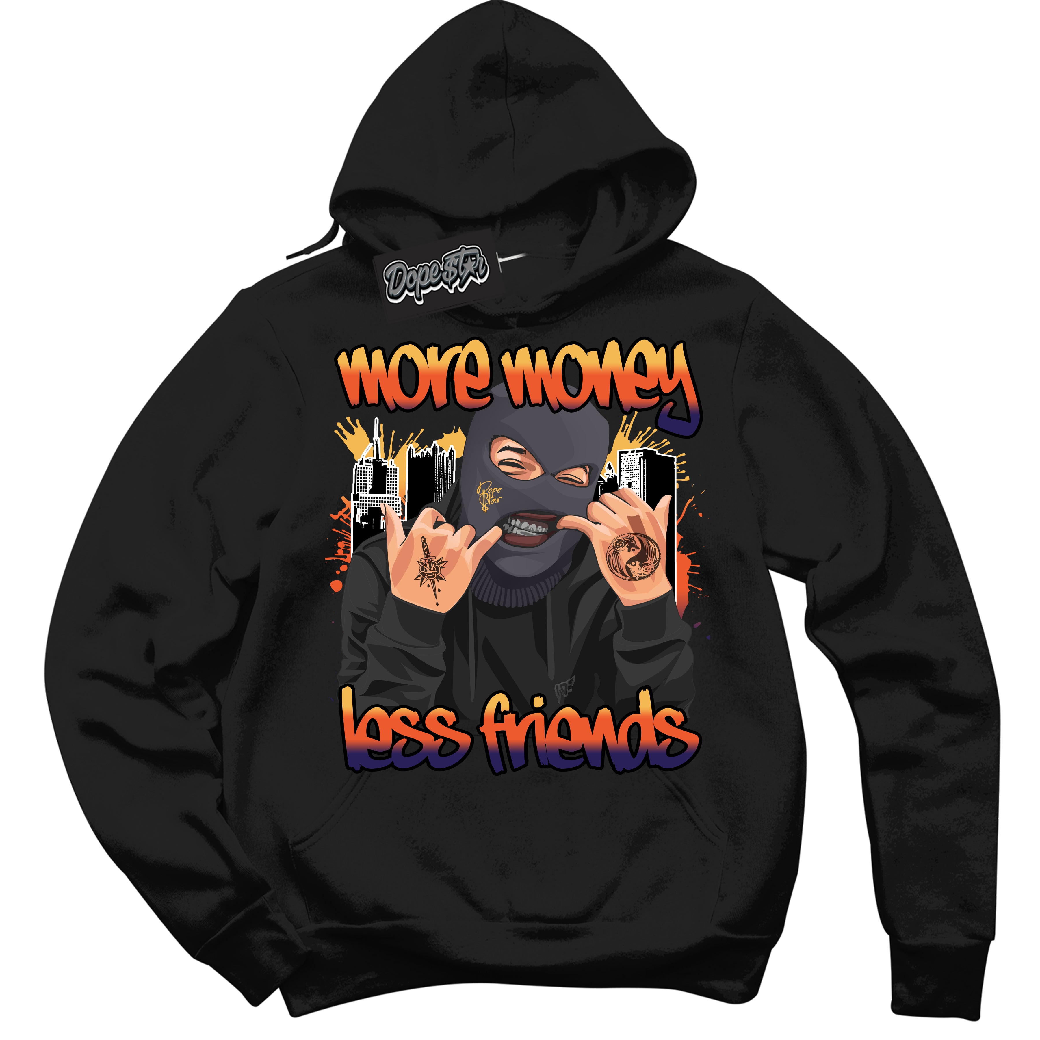 Cool Black Hoodie with “ More Money Less Friends ”  design that Perfectly Matches J Balvin Rio 3s Sneakers.