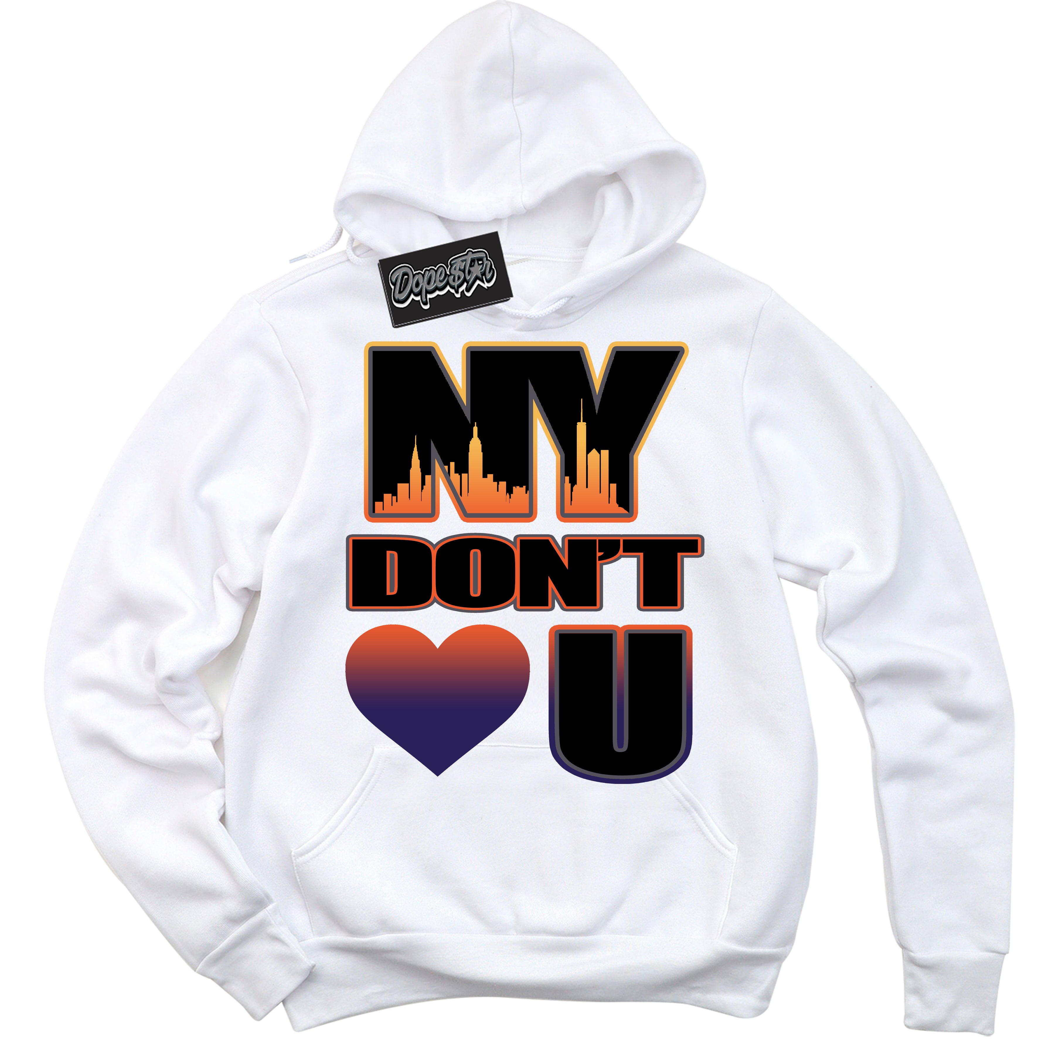 Cool White Hoodie with “ NY Don't Love You ”  design that Perfectly Matches J Balvin Rio 3s Sneakers.