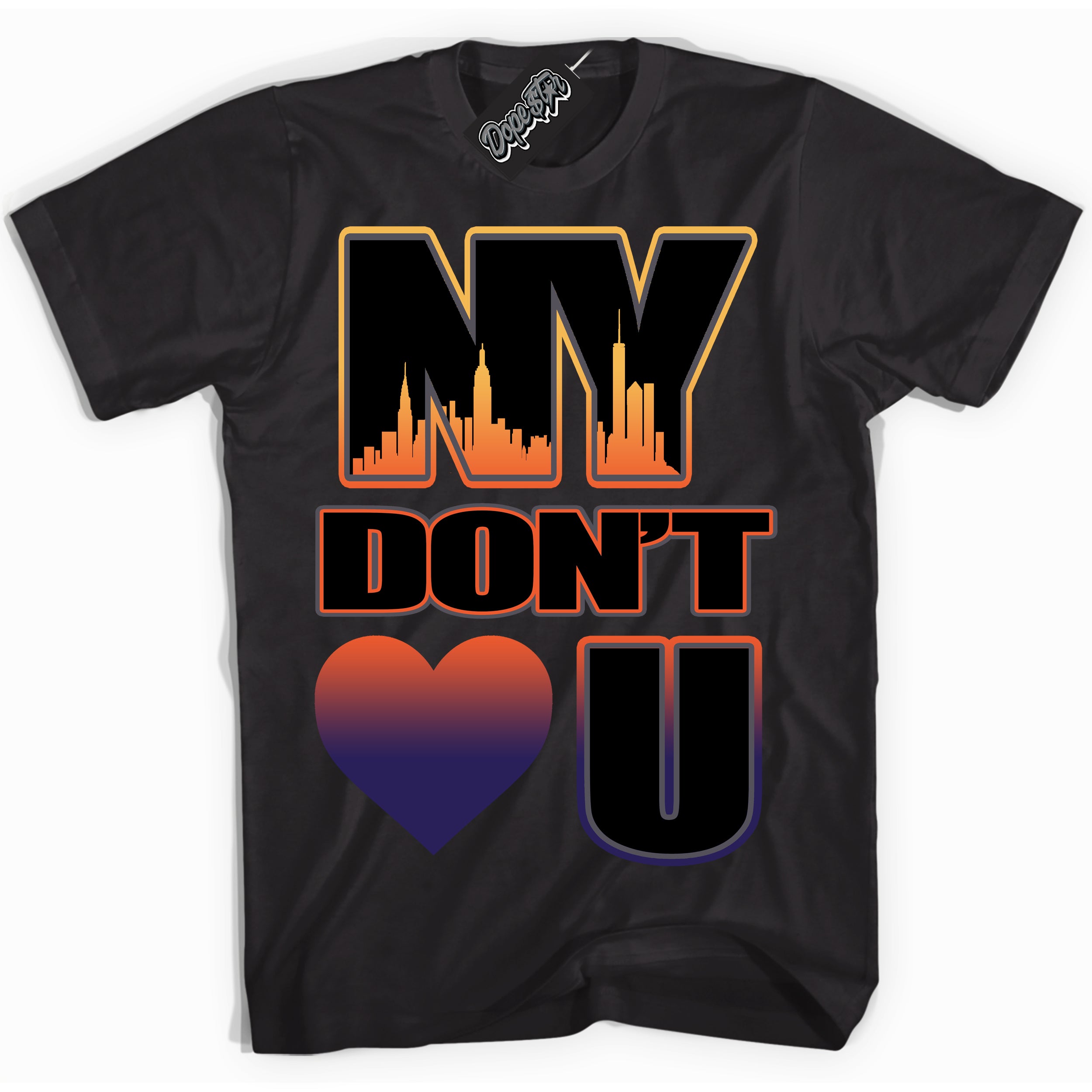 Cool Black Shirt with “ NY Don't Love You” design that perfectly matches J Balvin Rio 3s Sneakers.