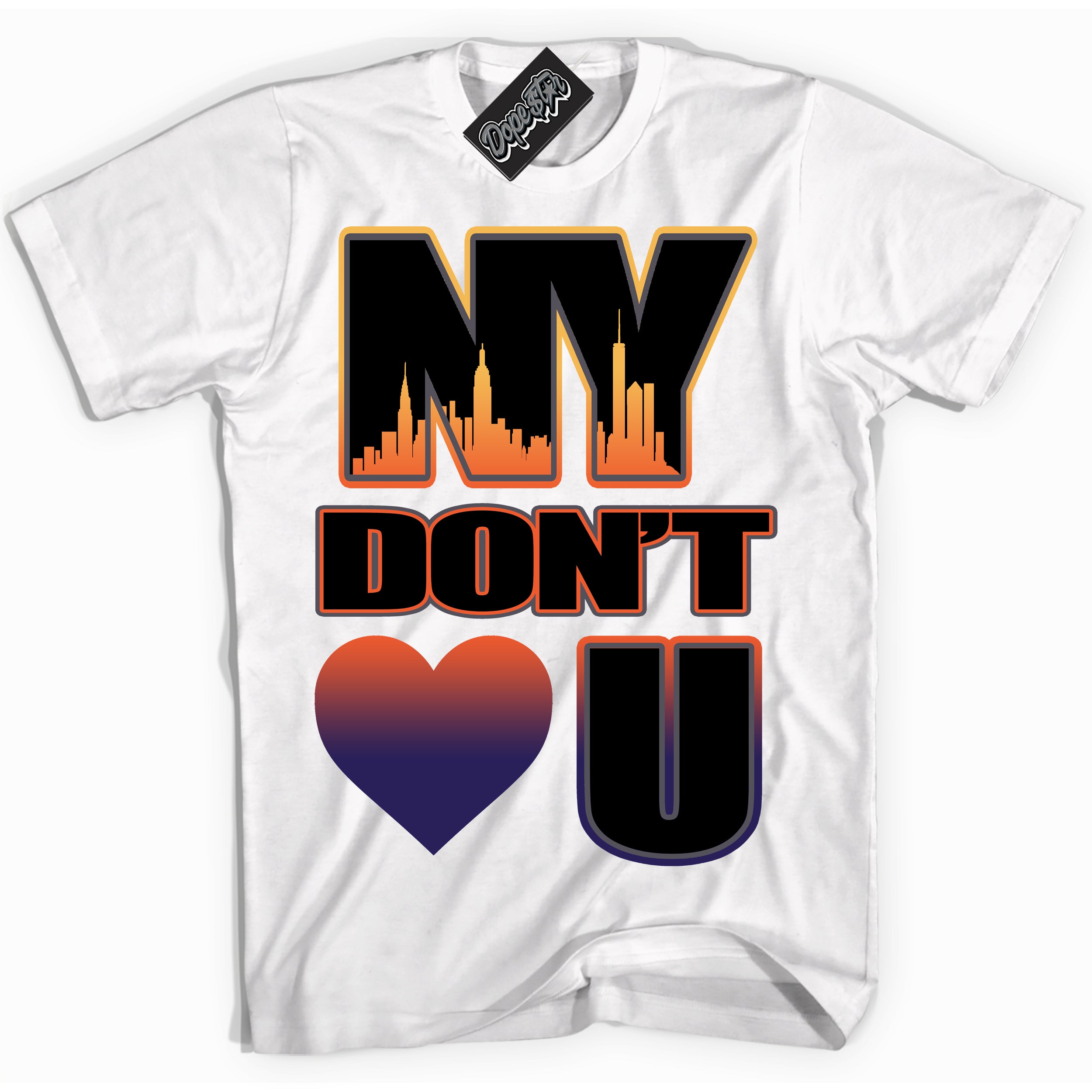 Cool White Shirt with “ NY Don't Love You” design that perfectly matches J Balvin Rio 3s Sneakers.