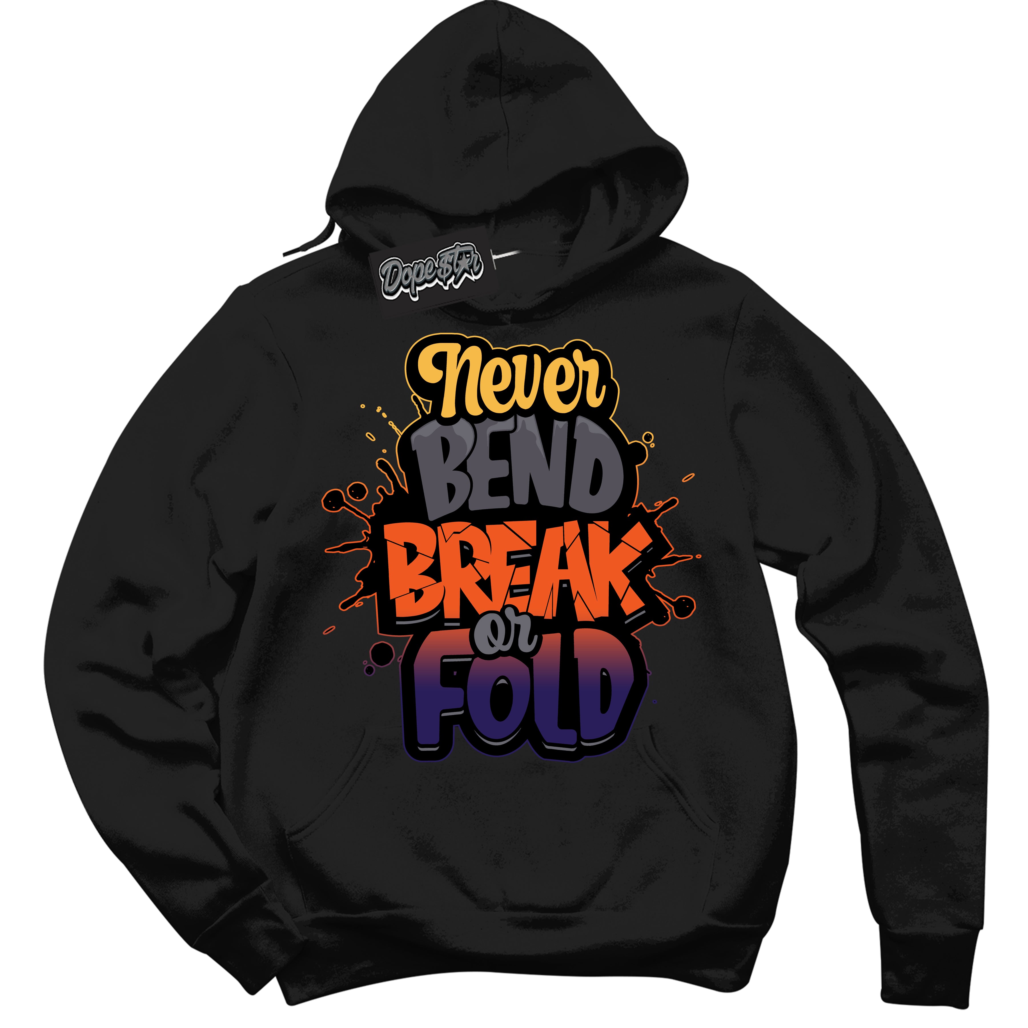 Cool Black Hoodie with “ Never Bend Break Or Fold ”  design that Perfectly Matches J Balvin Rio 3s Sneakers.