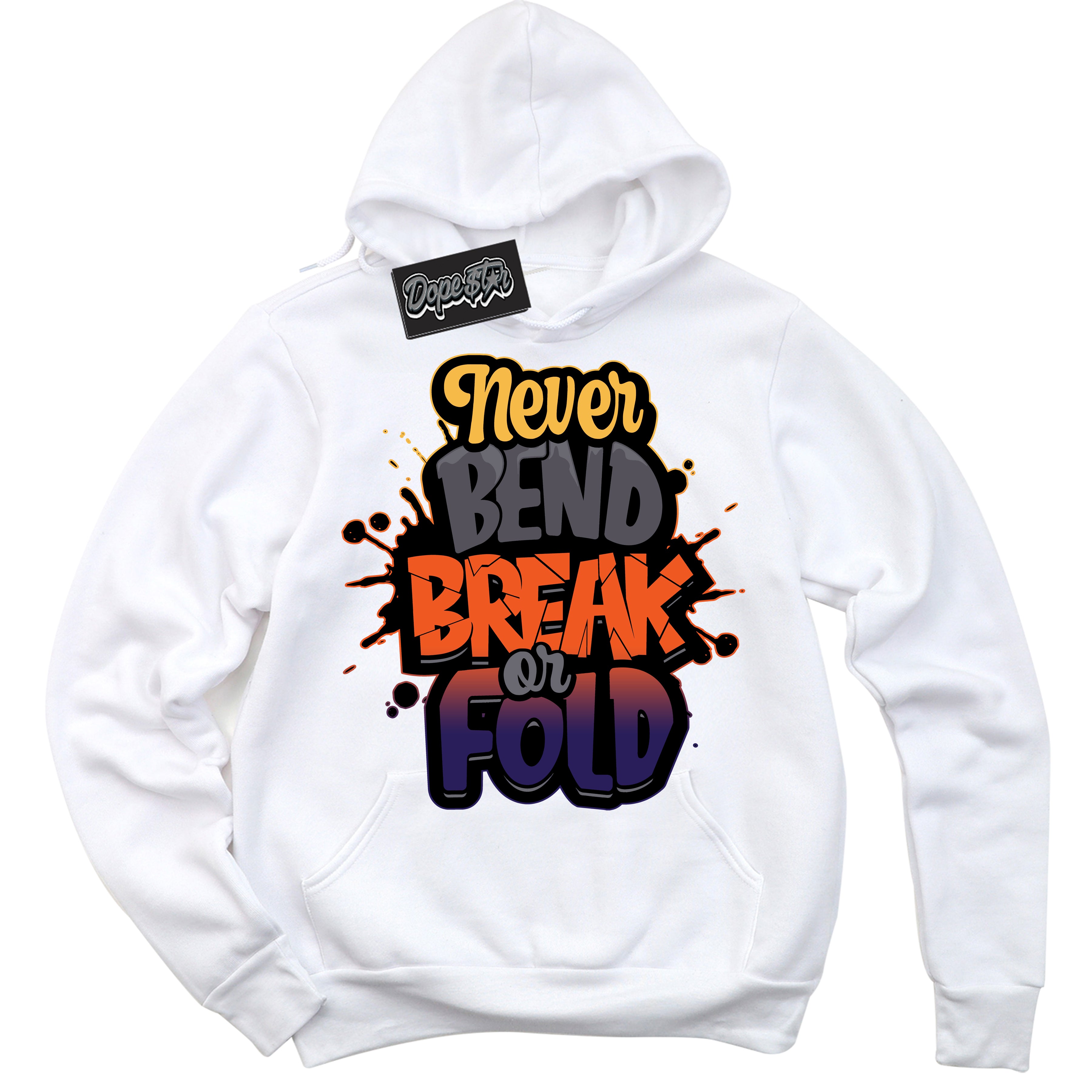 Cool White Hoodie with “ Never Bend Break Or Fold ”  design that Perfectly Matches J Balvin Rio 3s Sneakers.