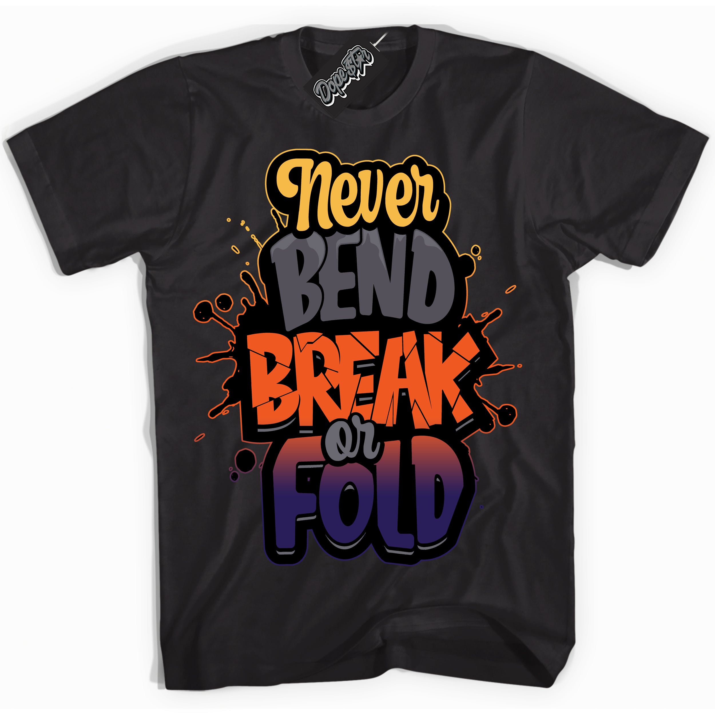 Cool Black Shirt with “ Never Bend Break Or Fold” design that perfectly matches J Balvin Rio 3s Sneakers.