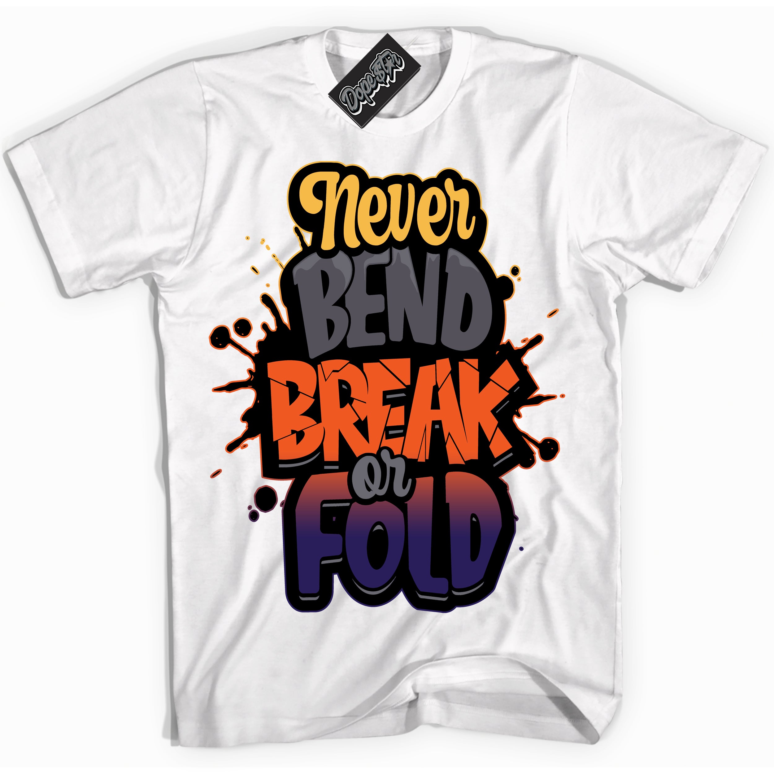 Cool White Shirt with “ Never Bend Break Or Fold” design that perfectly matches J Balvin Rio 3s Sneakers.