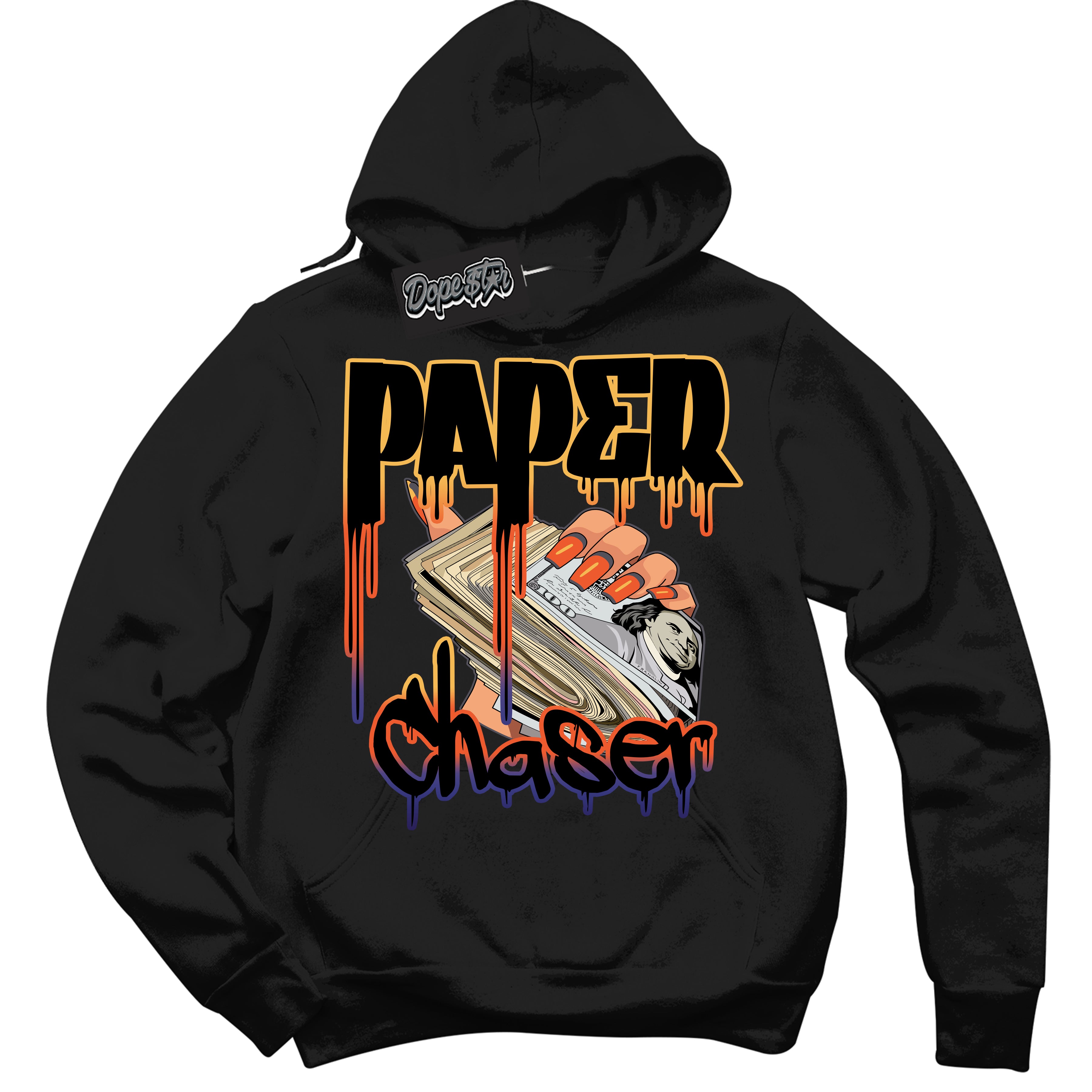 Cool Black Hoodie with “ Paper Chaser ”  design that Perfectly Matches J Balvin Rio 3s Sneakers.