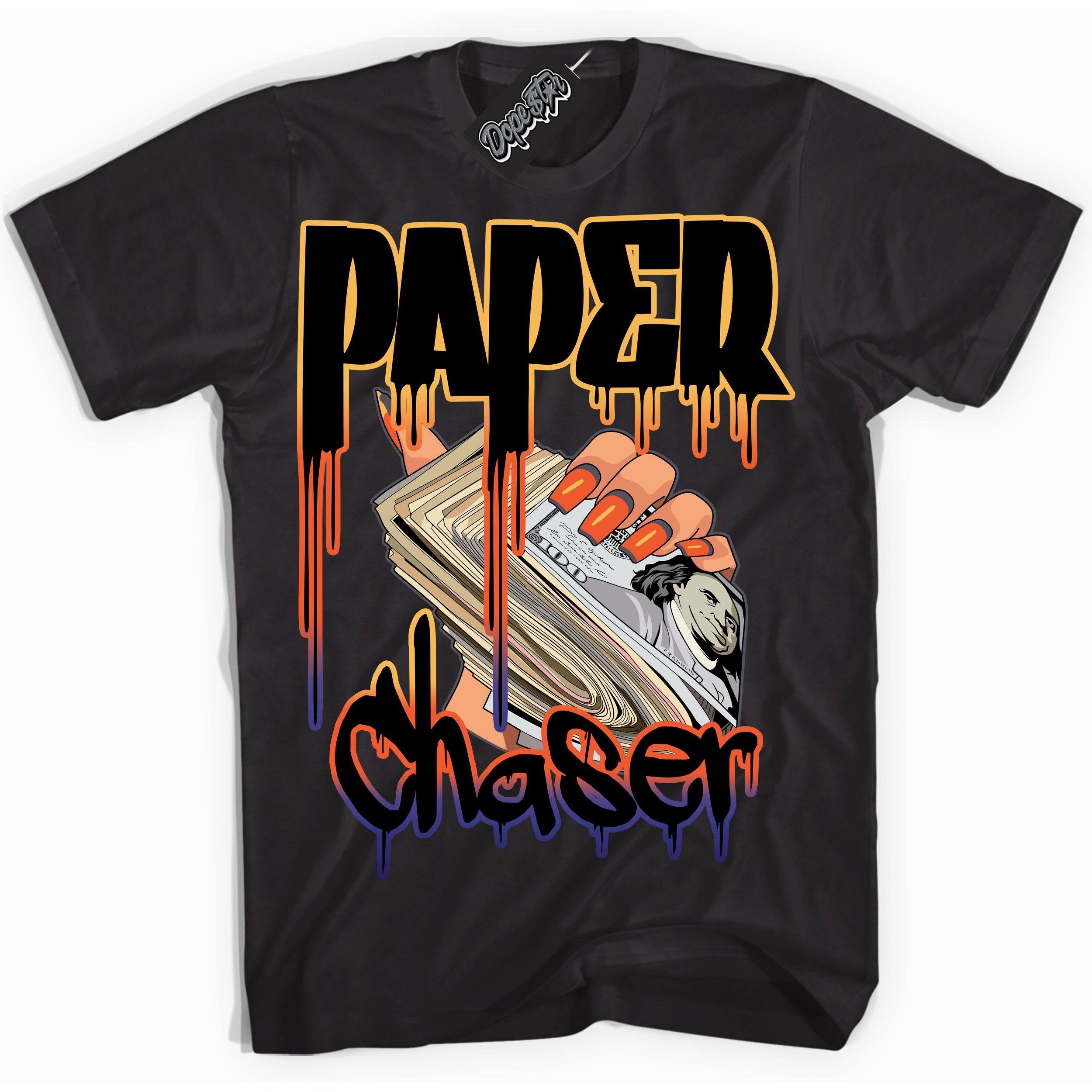 Cool Black Shirt with “ Paper Chaser” design that perfectly matches J Balvin Rio 3s Sneakers.