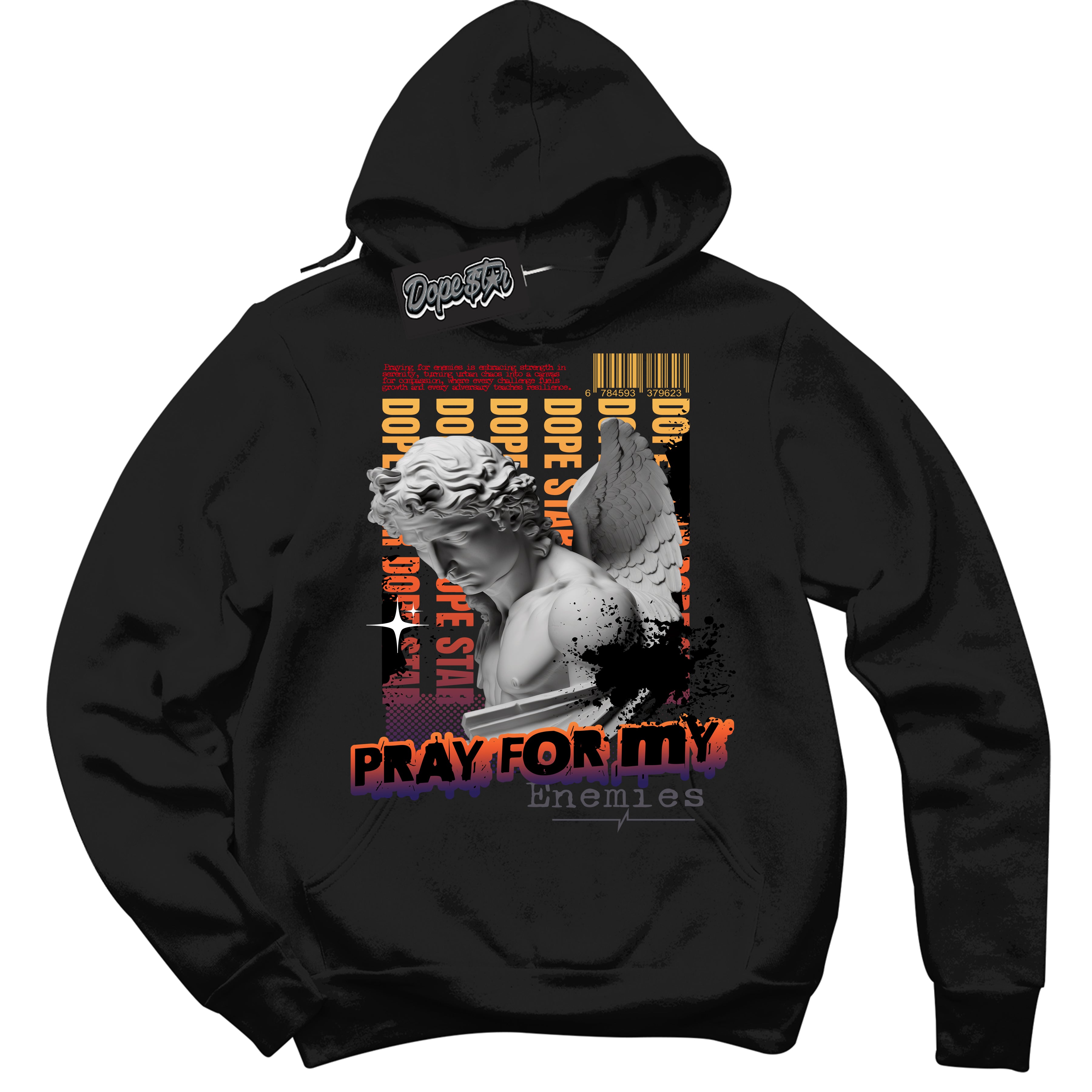 Cool Black Hoodie with “ Pray Enemies ”  design that Perfectly Matches J Balvin Rio 3s Sneakers.