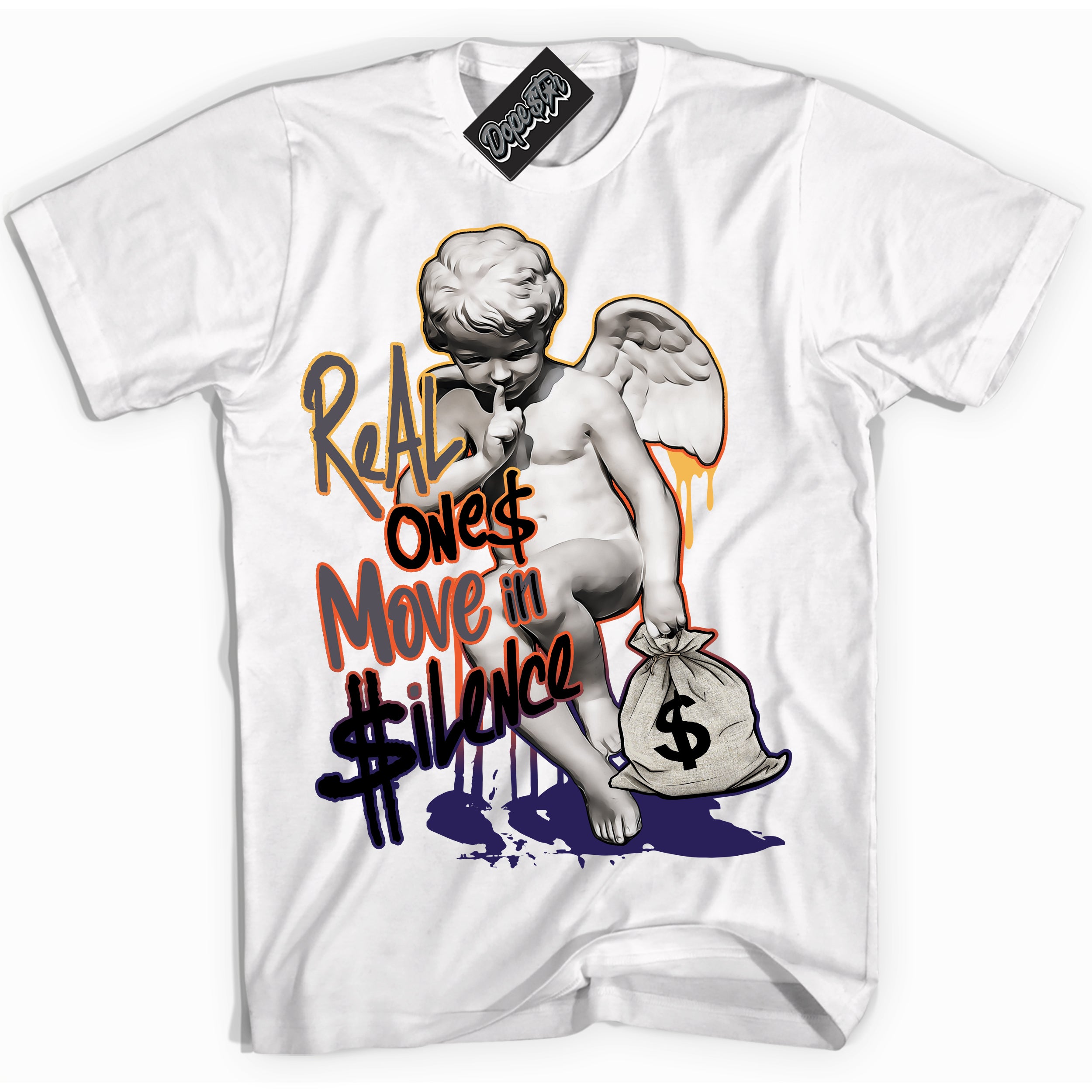 Cool White Shirt with “ Real Ones Cherub” design that perfectly matches J Balvin Rio 3s Sneakers.