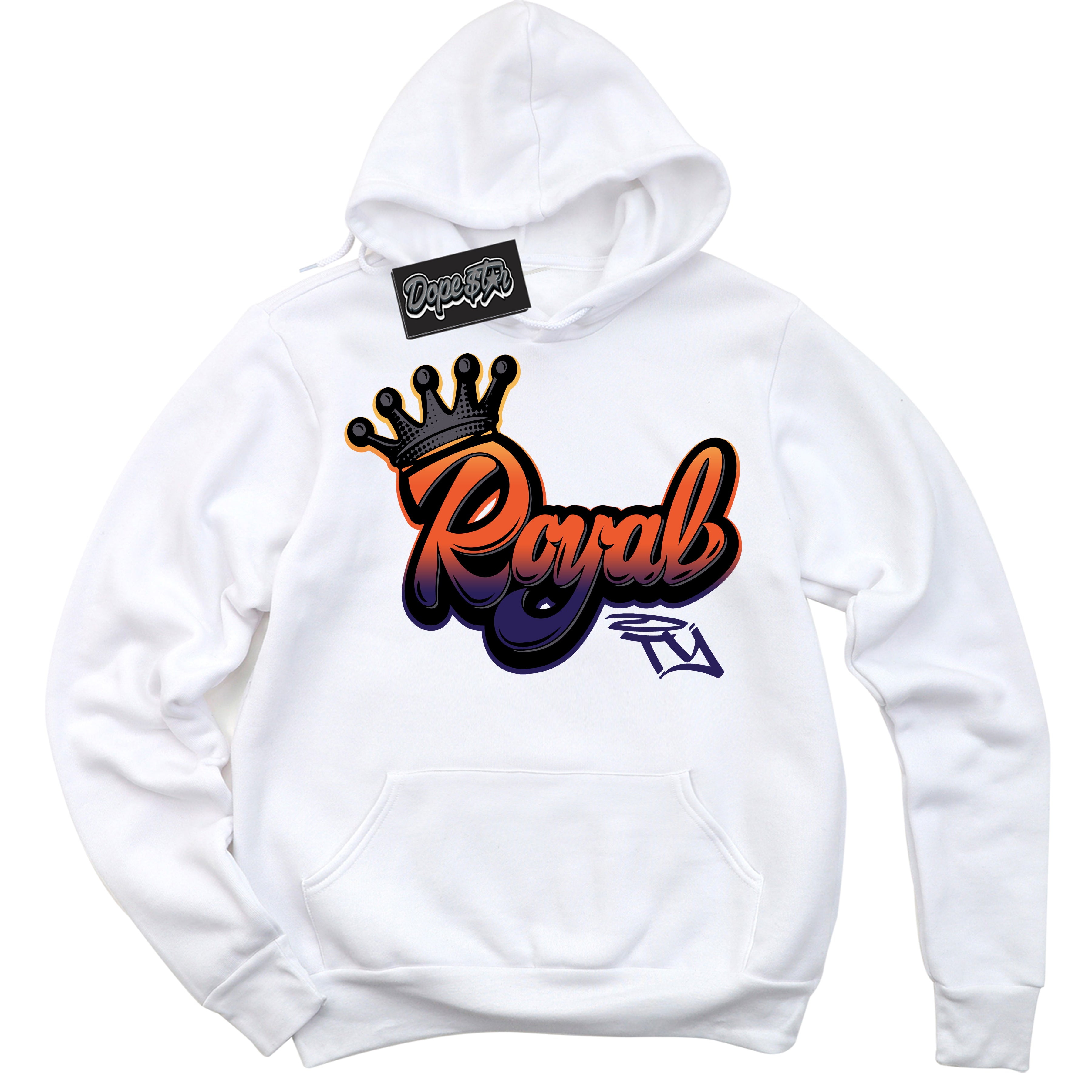 Cool White Hoodie with “ Royalty ”  design that Perfectly Matches J Balvin Rio 3s Sneakers.