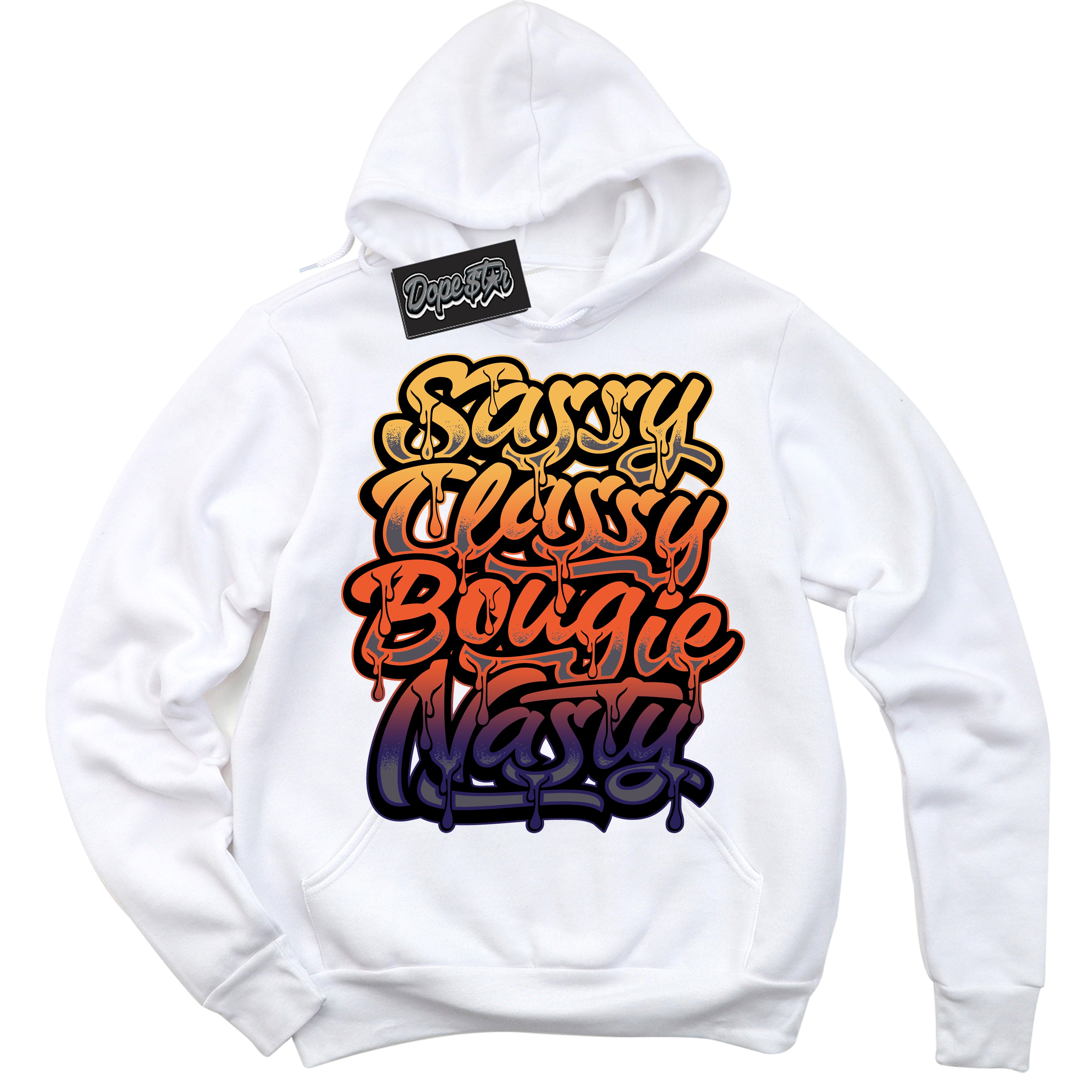 Cool White Hoodie with “ Sassy Classy ”  design that Perfectly Matches J Balvin Rio 3s Sneakers.