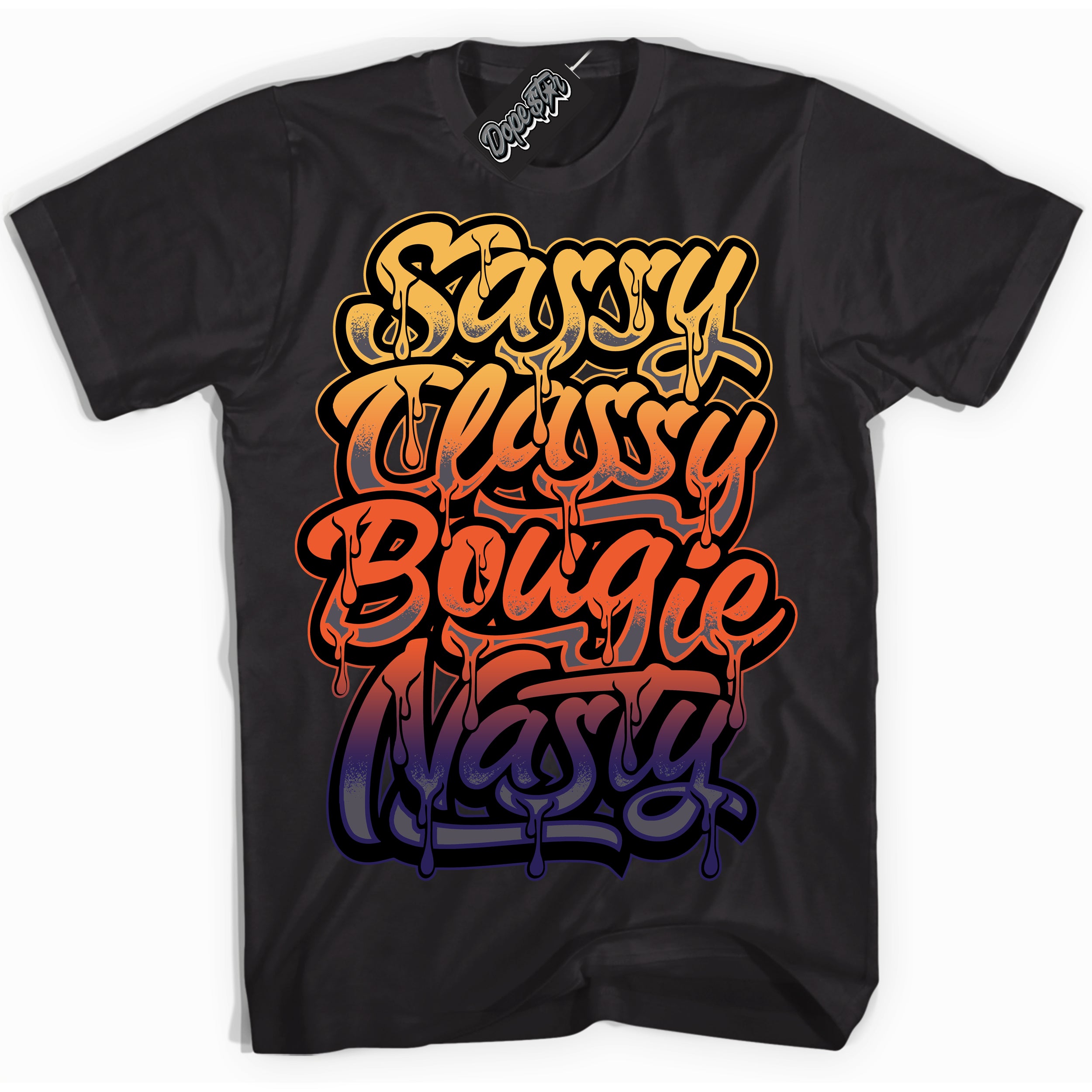 Cool Black Shirt with “ Sassy Classy” design that perfectly matches J Balvin Rio 3s Sneakers.