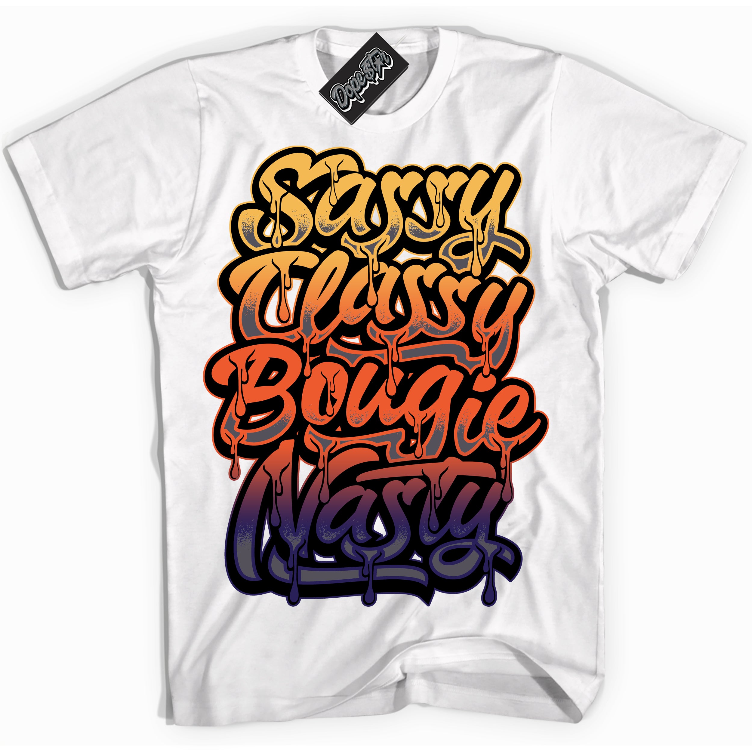 Cool White Shirt with “ Sassy Classy” design that perfectly matches J Balvin Rio 3s Sneakers.