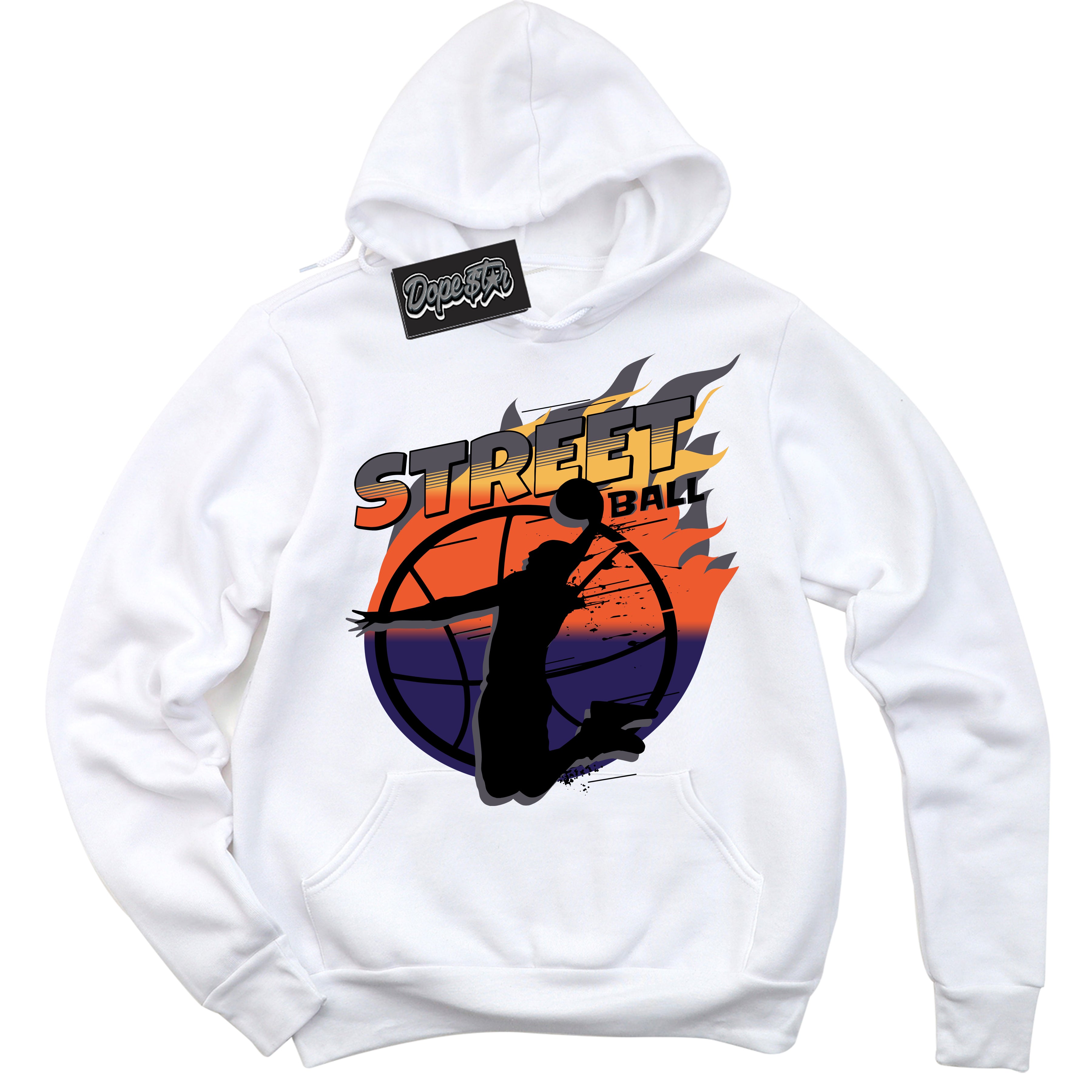 Cool White Hoodie with “ Street Ball ”  design that Perfectly Matches J Balvin Rio 3s Sneakers.