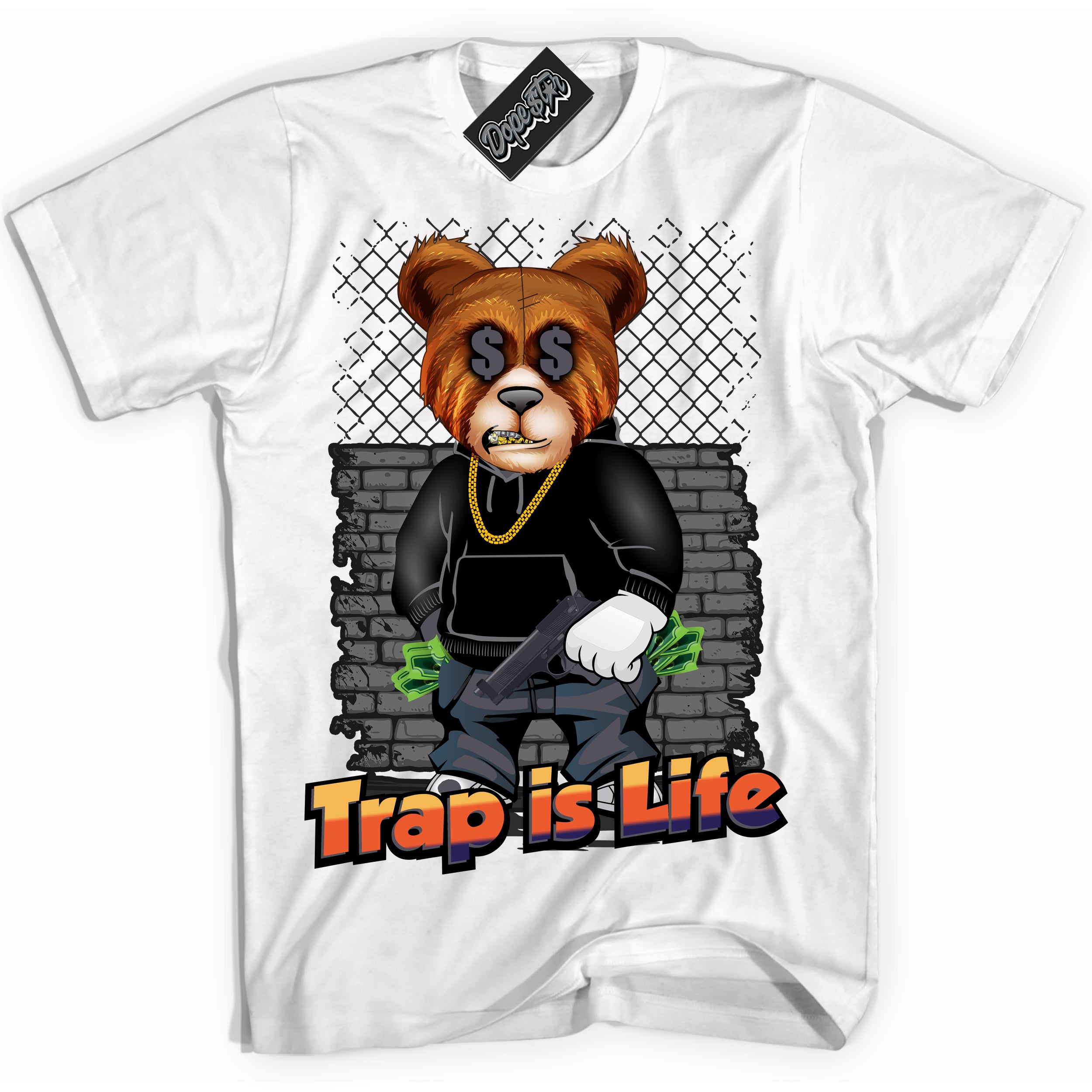 Cool White Shirt with “ Trap Is Life” design that perfectly matches J Balvin Rio 3s Sneakers.